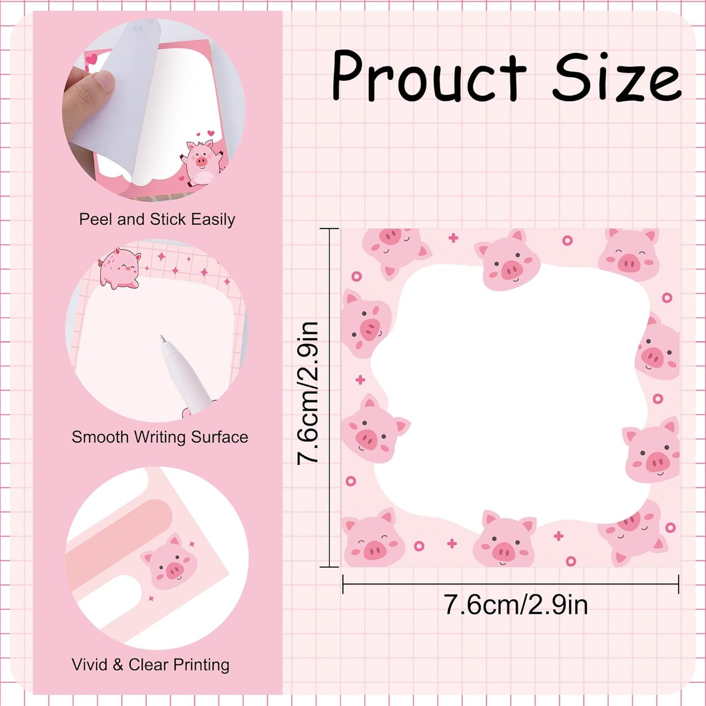 9 Pack Cute Pig Sticky Notes Set, 450 Sheets Pink Cartoon Self-Stick Notepads with Kawaii Piggy Designs, Fun Gifts for Girls Kids Students or Office Use