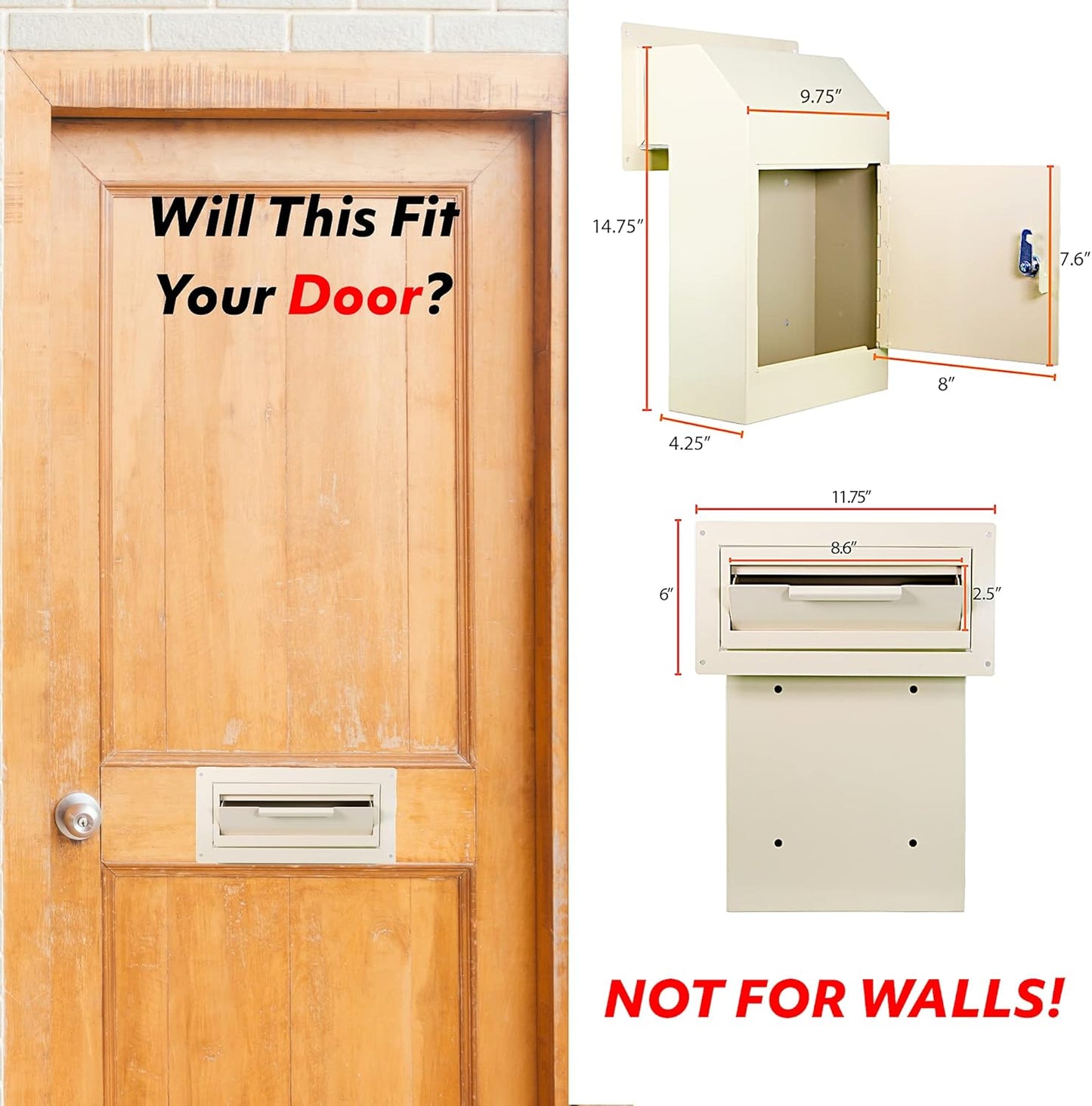 Pochar Door Drop Box for Mail, Rent, Deposit, and Night Key - Through The Door Locking Steel Mailbox with Rear Access (Light Gray)