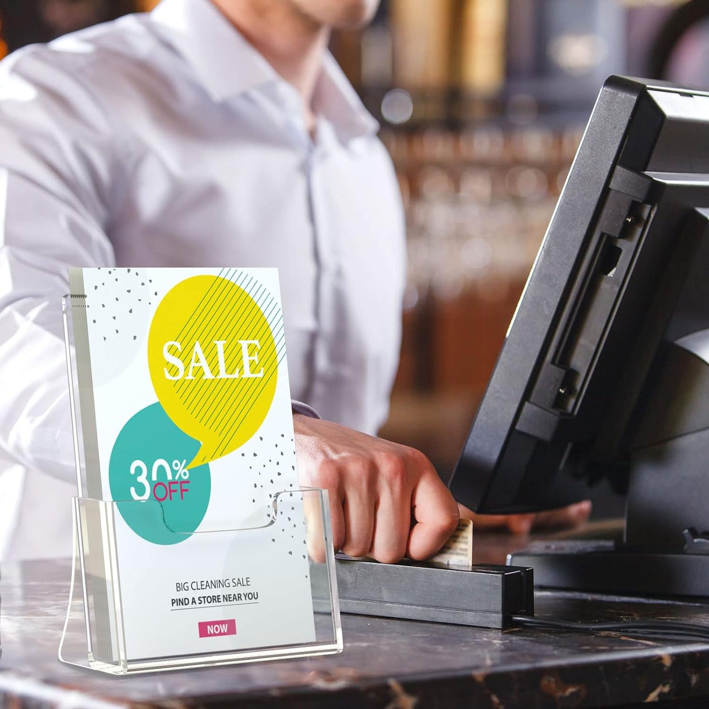 HIIMIEI Brochure Holder 8.5 x 5.5 inches, Acrylic Flyer Holder with 6 Pack, Plastic Stands for Displaying Magazines, Pamphlets, Literature, Brochures, Booklets, Menu