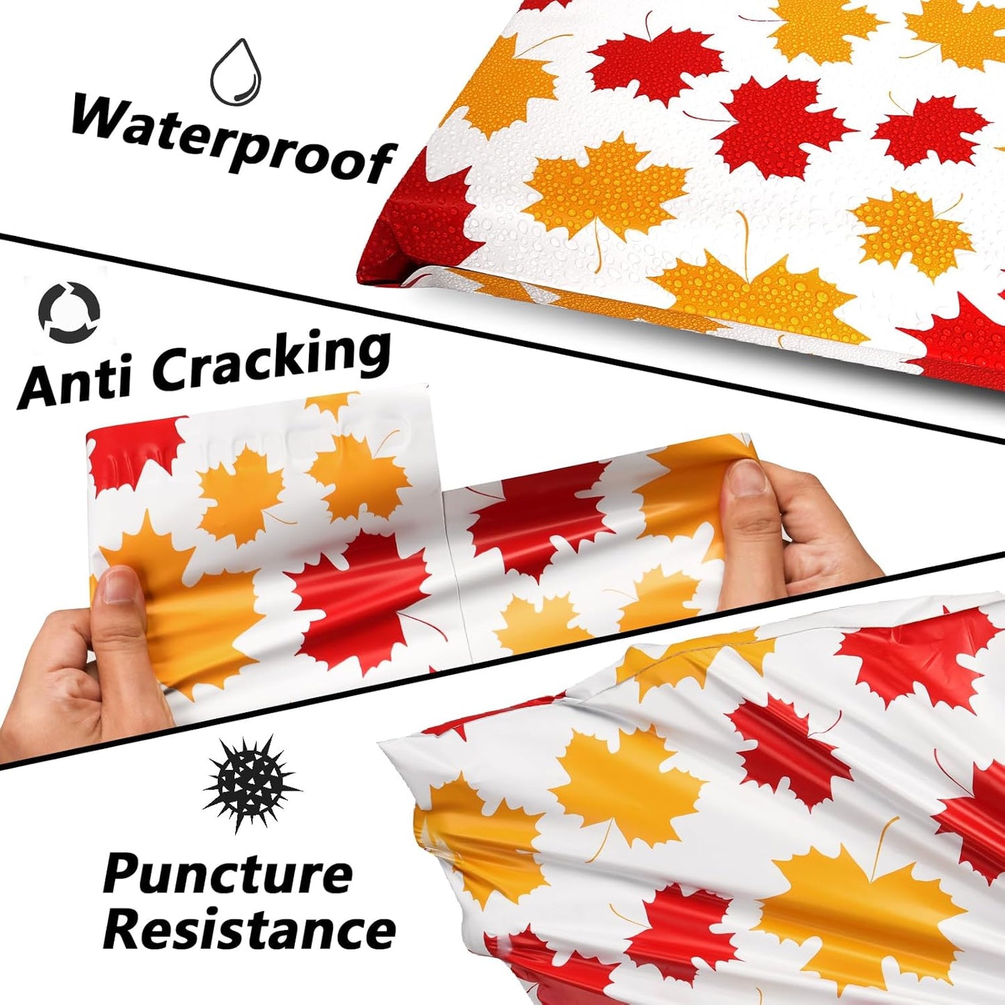 Poly Mailers 12x15.5 Inch 50 Pcs - Maple Leaf printed Shipping Bags, 2.4mil Thickness, Waterproof and Tear Resistant Mailing Envelopes, Self-Sealing Packaging Bags for Small Business