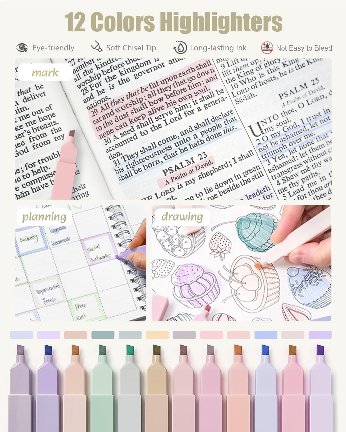 Four Candies 39 PCS Aesthetic School Supplies with Cute Pen Case, 12 Pastel Highlighters, 5 Black Ink Gel Pens, 6 Mechanical Pencils Set 0.5 & 0.7 mm for Students Stationary College Essentials (Green)