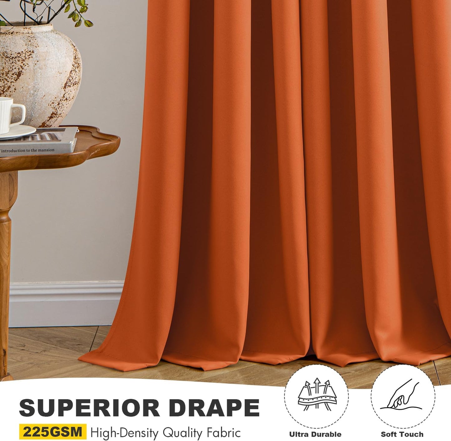 MIULEE Orange Blackout Curtains for Bedroom Living Room 63 Inches Long 2 Panels, Fall Thermal Insulated Room Darkening Drapes Solid Grommet Noise Reduction Light Blocking Window Treatments 40x63 Inch