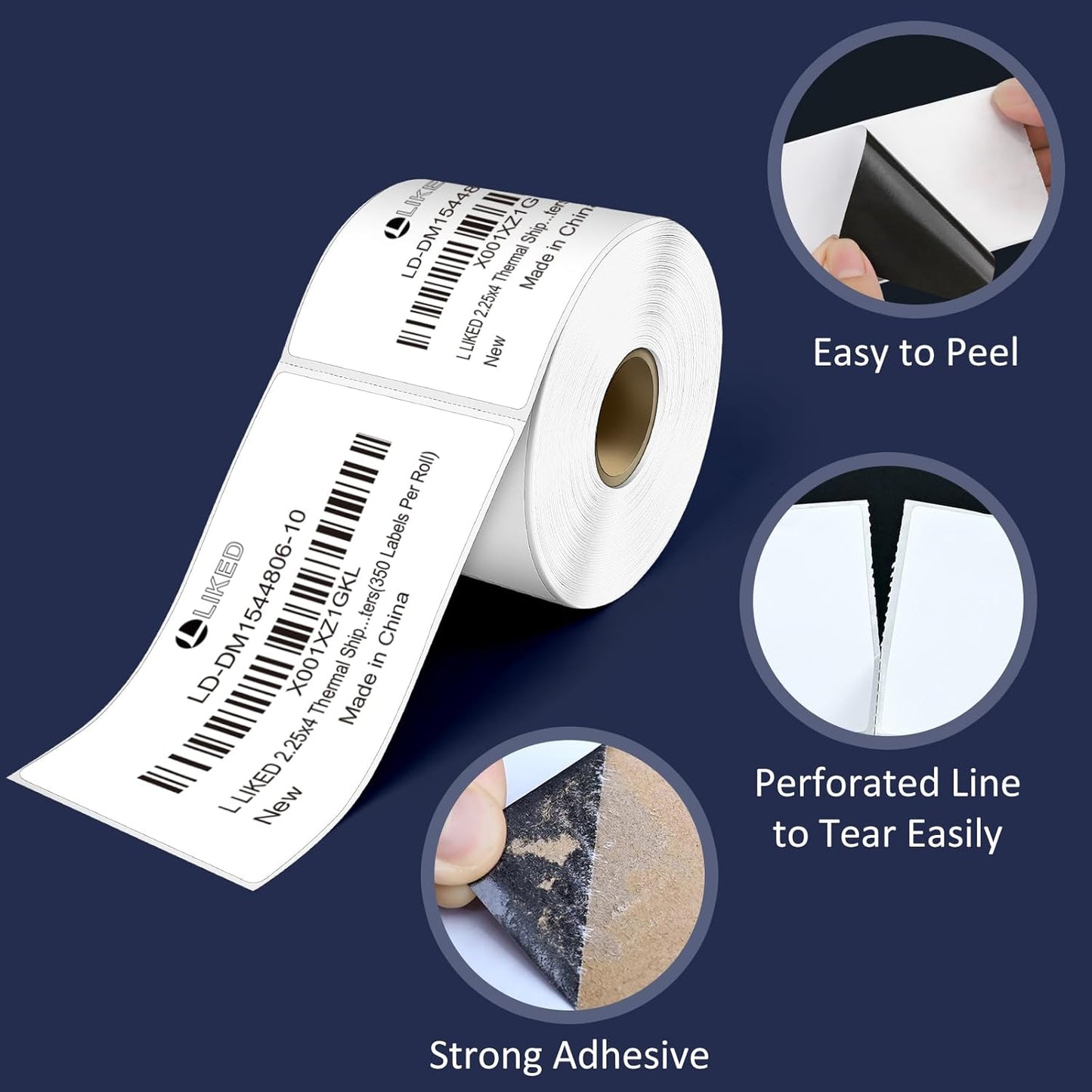 L LIKED 2.25" x 4" Direct Thermal Labels, Permanent Adhesive Shipping Postage Label & Compatible with Rollo, Zebra and Other Desktop Printers (1 Roll, 350 Labels)