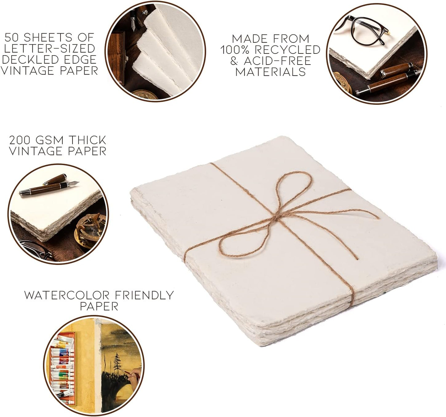 Watercolor Paper | Letter Sized Vintage Paper 8.5 x 11 Inches | 200 GSM Handmade Paper | 50 Sheets of Recycled Cotton Papers, Perfect for Any Medium, Blank Water Color Papers, Antique Paper