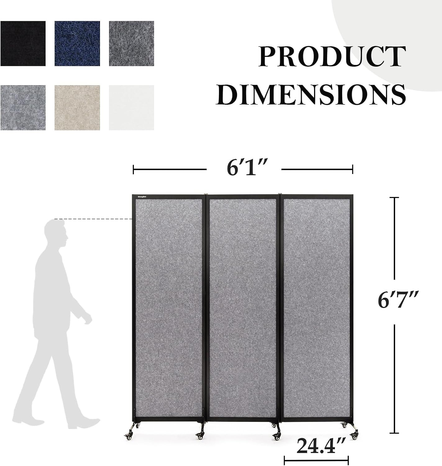 Upgrade Version Room Partition and Divider, Freestanding Rolling Dividers with Wheels,Office Privacy Screen Divider Wall,Classroom Felt Dividers,6'L* 6'7"H,3 Panel,Light Grey