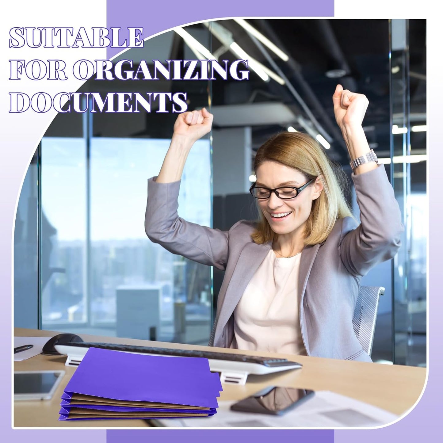 24 Pcs Classification Folders Letter Size, 2 Pocket Dividers Pressboard File Folder with Fasteners, Expanding File Organizer Bulk for Teachers, Clergy, Office, Church, Christmas (Purple)