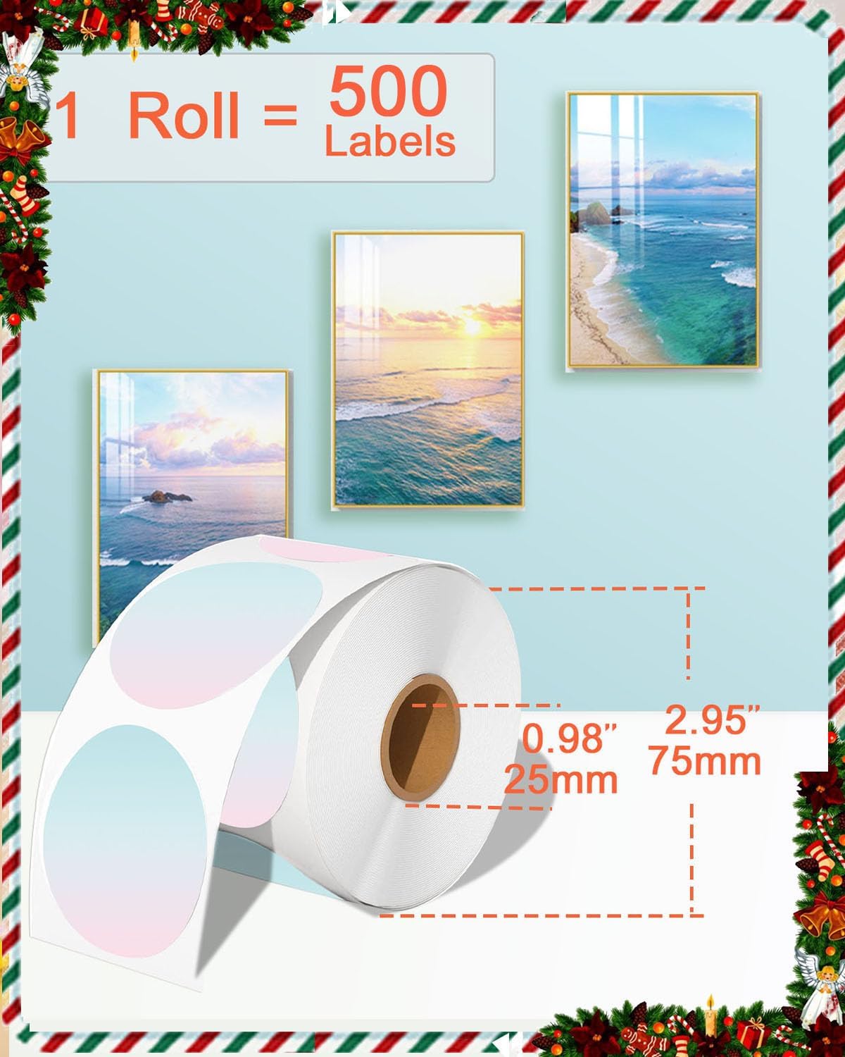 2''×2‘’ Round Circle Thermal Sticker Labels, Self-Adhesive 2 Inch Circle Direct Thermal Labels, Multi-Purpose Sticker Labels for DIY Logo Design,Name Tag,QR Code, 500 Labels/1 Roll, Gradient