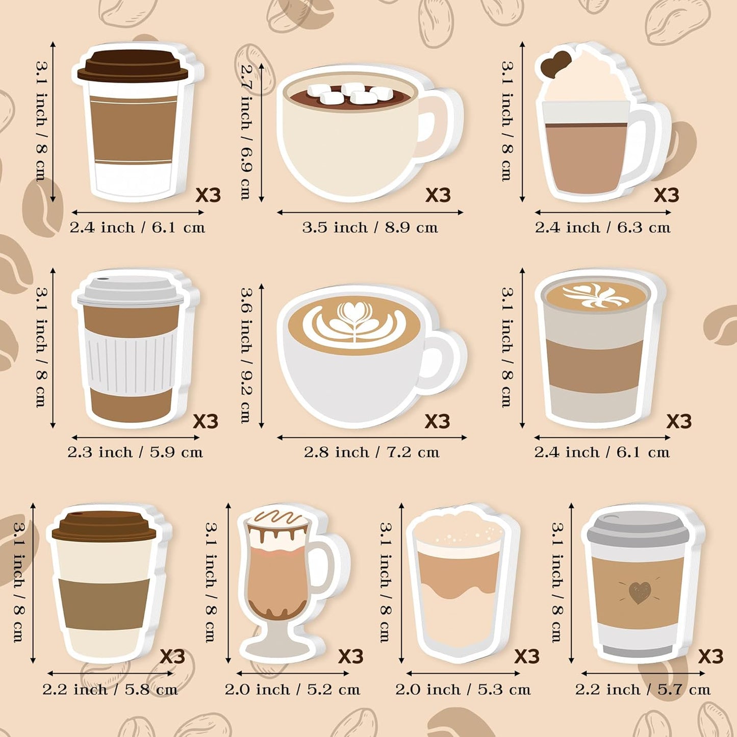 Xqumoi 30 Pack Coffee Cup Sticky Notes - Funny Self Sticky Notepads Writing Memo Pads for Coffee Lover Office School Supplies Student Kids Gift Class Reward Birthday Party Favors Goodies Bag Fillers