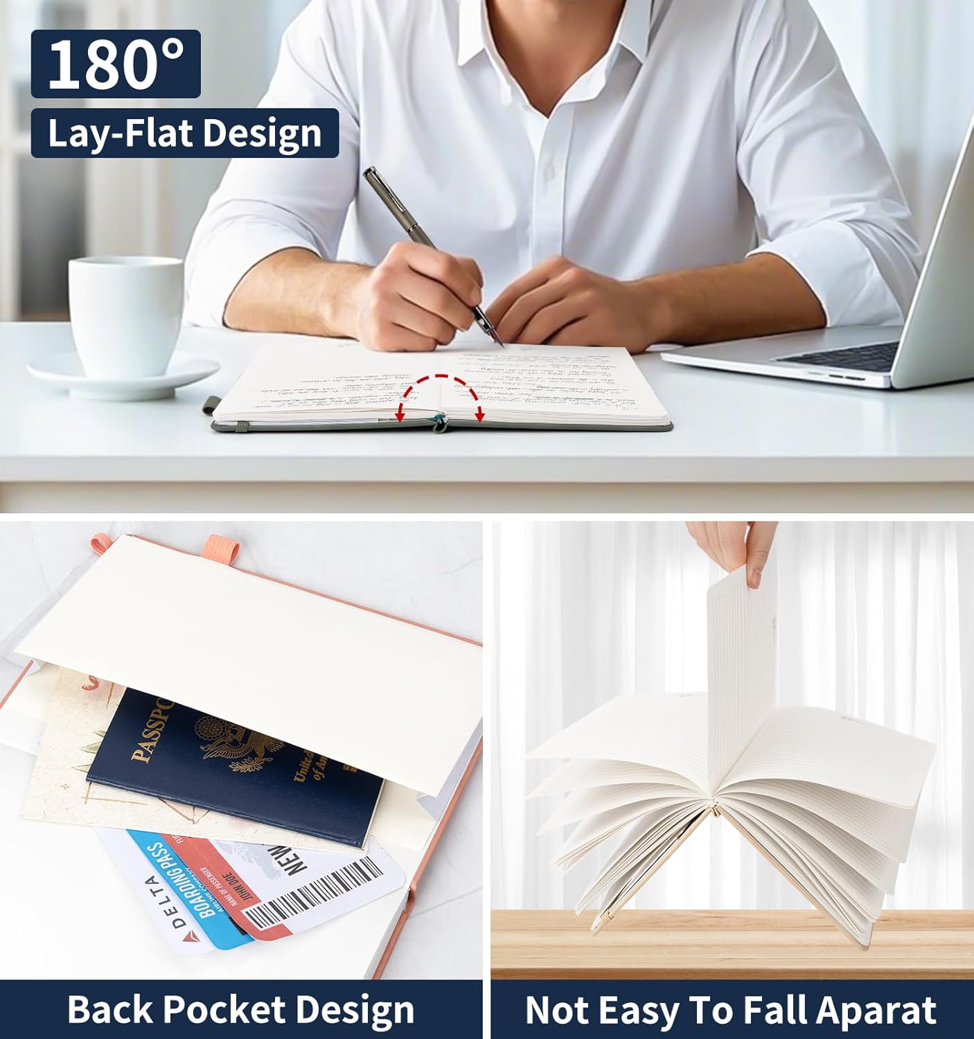 Lined Journal Notebook For Women Men, 200 Pages A5 Hardcover Leather Journals For Writing College Ruled Notebook For Work School Note Taking Business Diary Notepad 5.7'' X 8.3''- Deep Blue