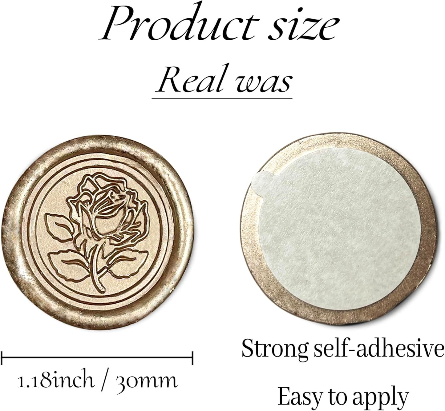 50Pcs Wax Seal Stickers Handmade Envelope Seals Self Adhesive Wax Stickers for Wedding Party Invitations, Envelope, Gift Wrap, Christmas(Rose Style, Champagne Gold)