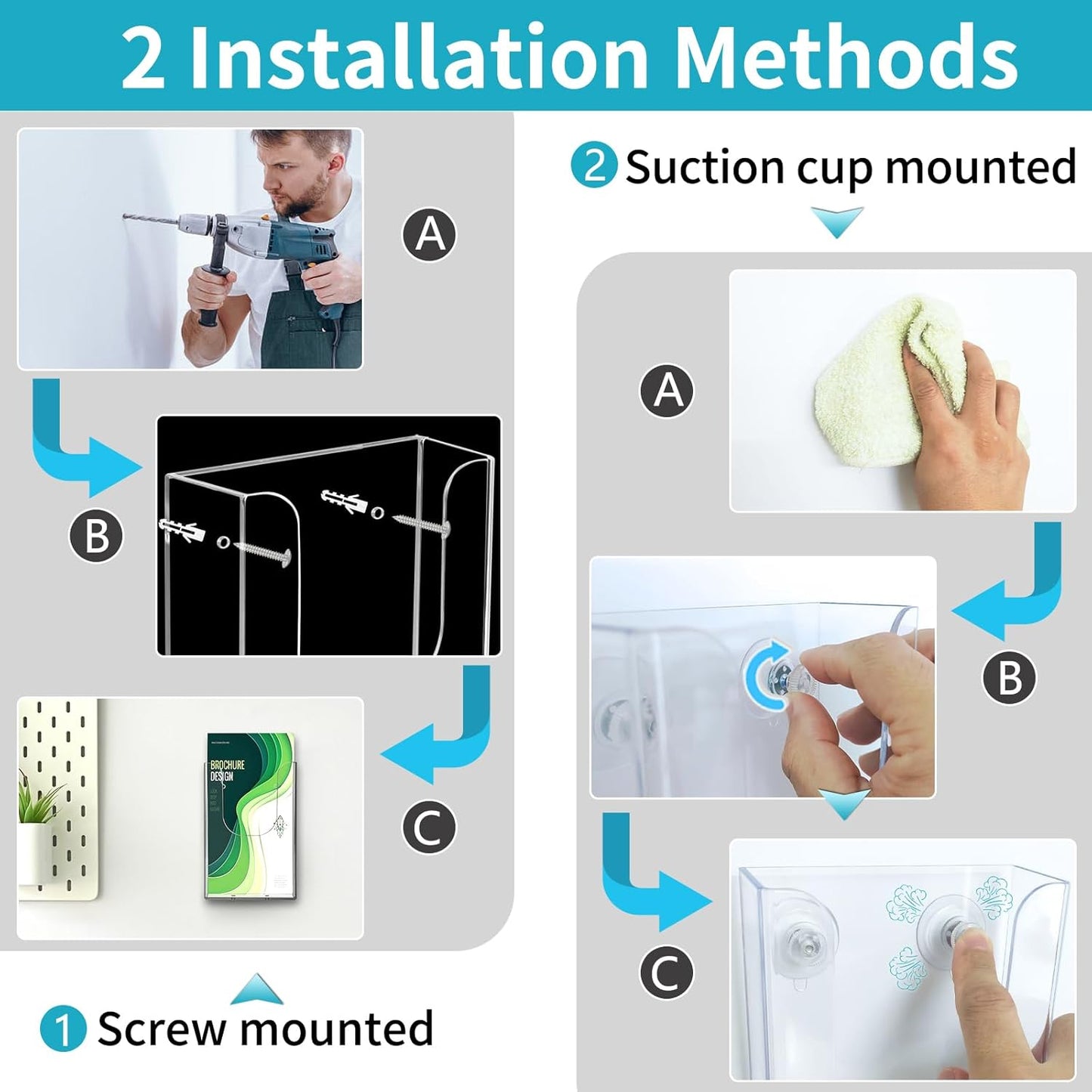 zavekia Brochure Holder, 4 x 6 Inches Brochure Holder Wall Mount Literature Holder Clear Flyer Holder Wall Mounted (2 pack)