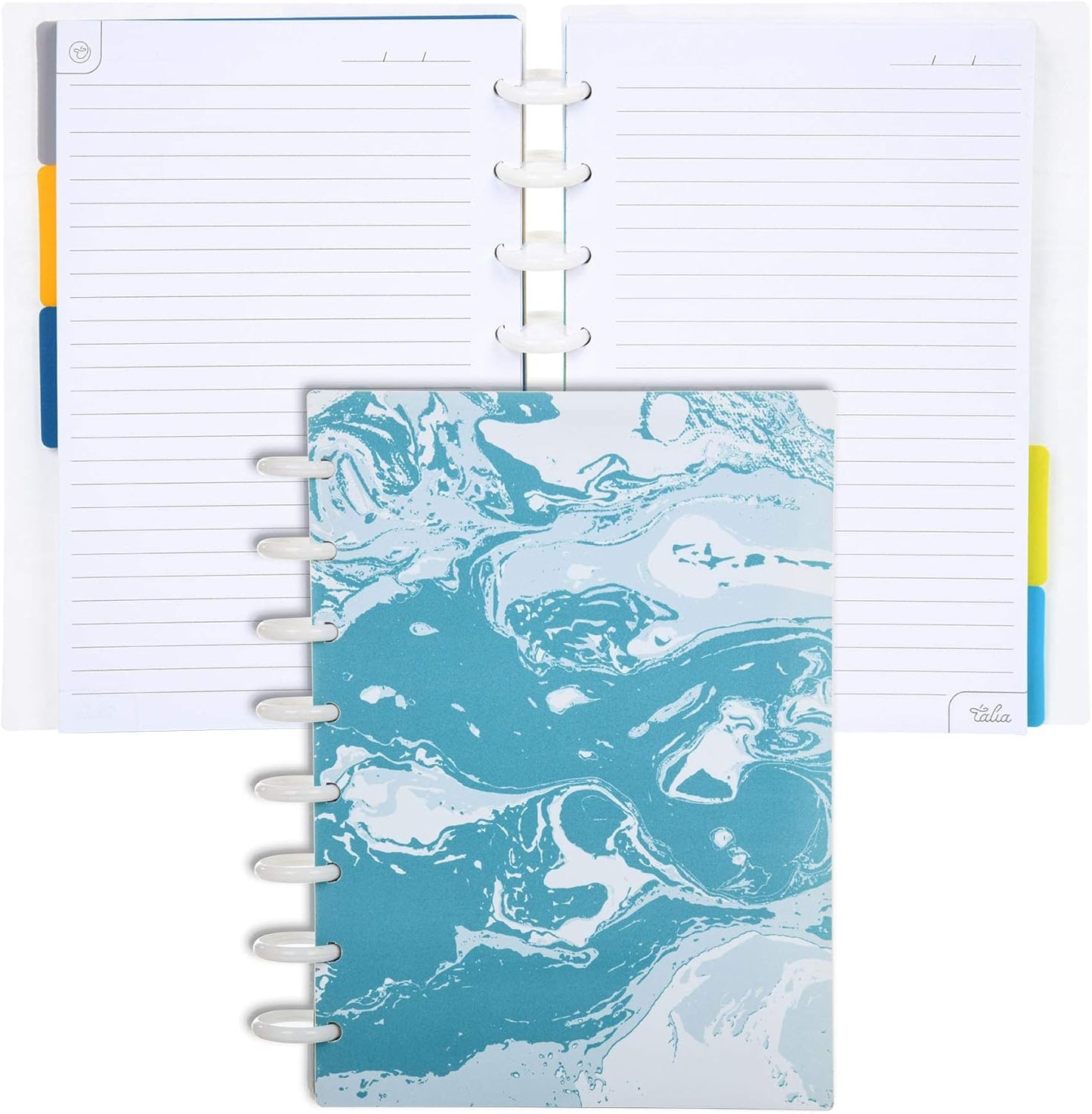 Talia Discbound Notebooks, Planner, Customizable, (Teal Marble Flow, Junior (5.5in x 8.5in))