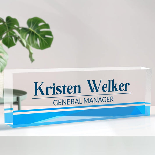 Desk Name Plate Personalized, Premium Business Modern Blue Acrylic Desk Name Plate, Personalized Name Plate for Desk, Office Decor for Women or Men Coworkers, Boss, Employee, Teacher (Blue 2)