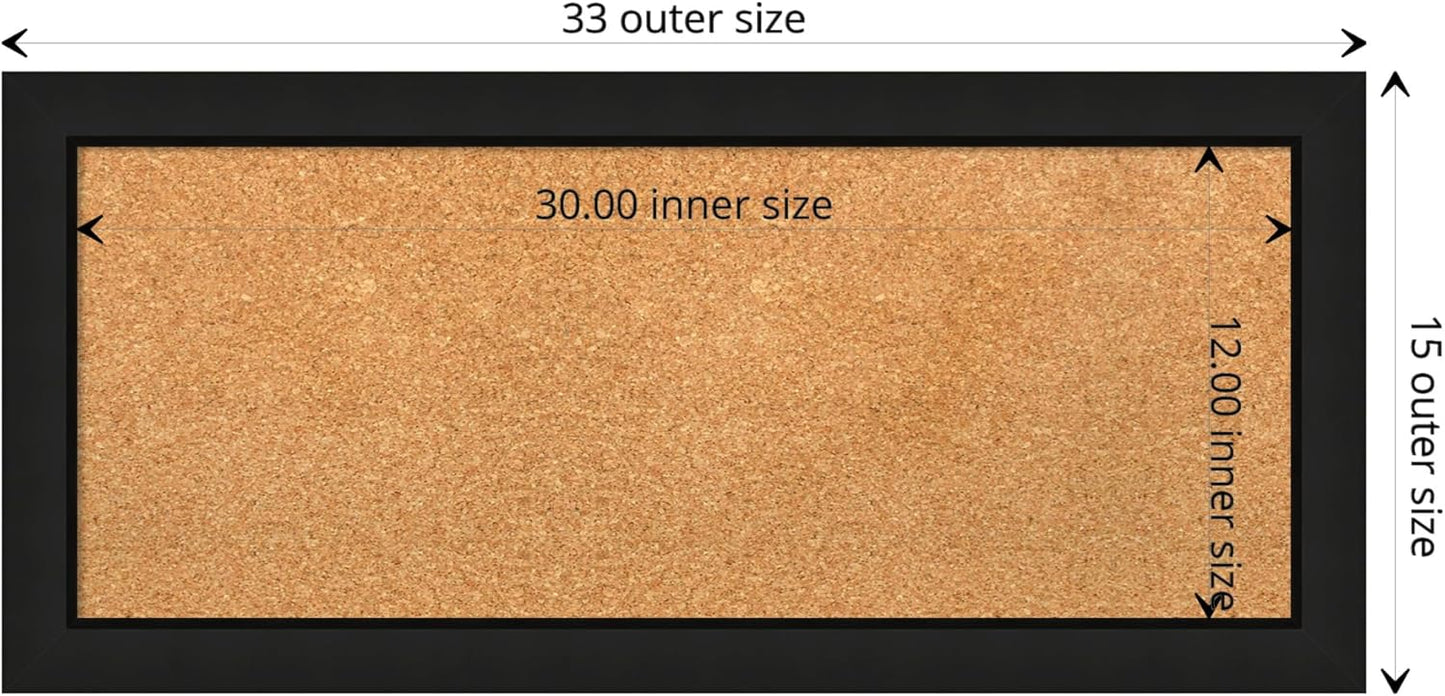 Amanti Art Natural Cork Board for Wall, 15x33 Vision Board with Black Wood Frame, Medium Corkboard Office Decor for Home Organization, Casual Corkboard Pinboard to display items for home organization
