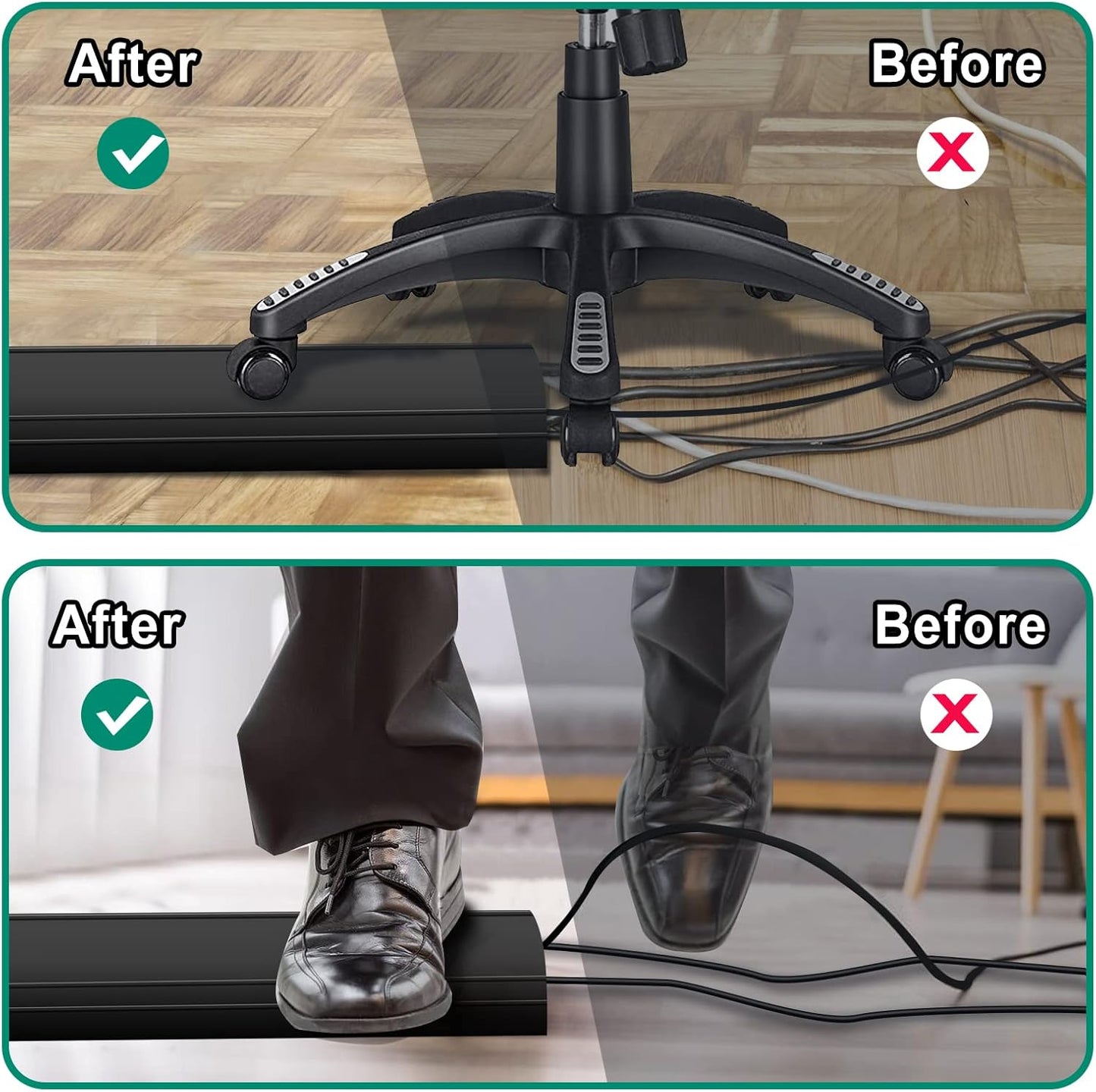 Eapele 4 ft Floor Cord Cover Heavy Duty Cable Protector, Easy to Unroll, Prevent Trip Hazard for Home Office or Outdoor Settings (Black)