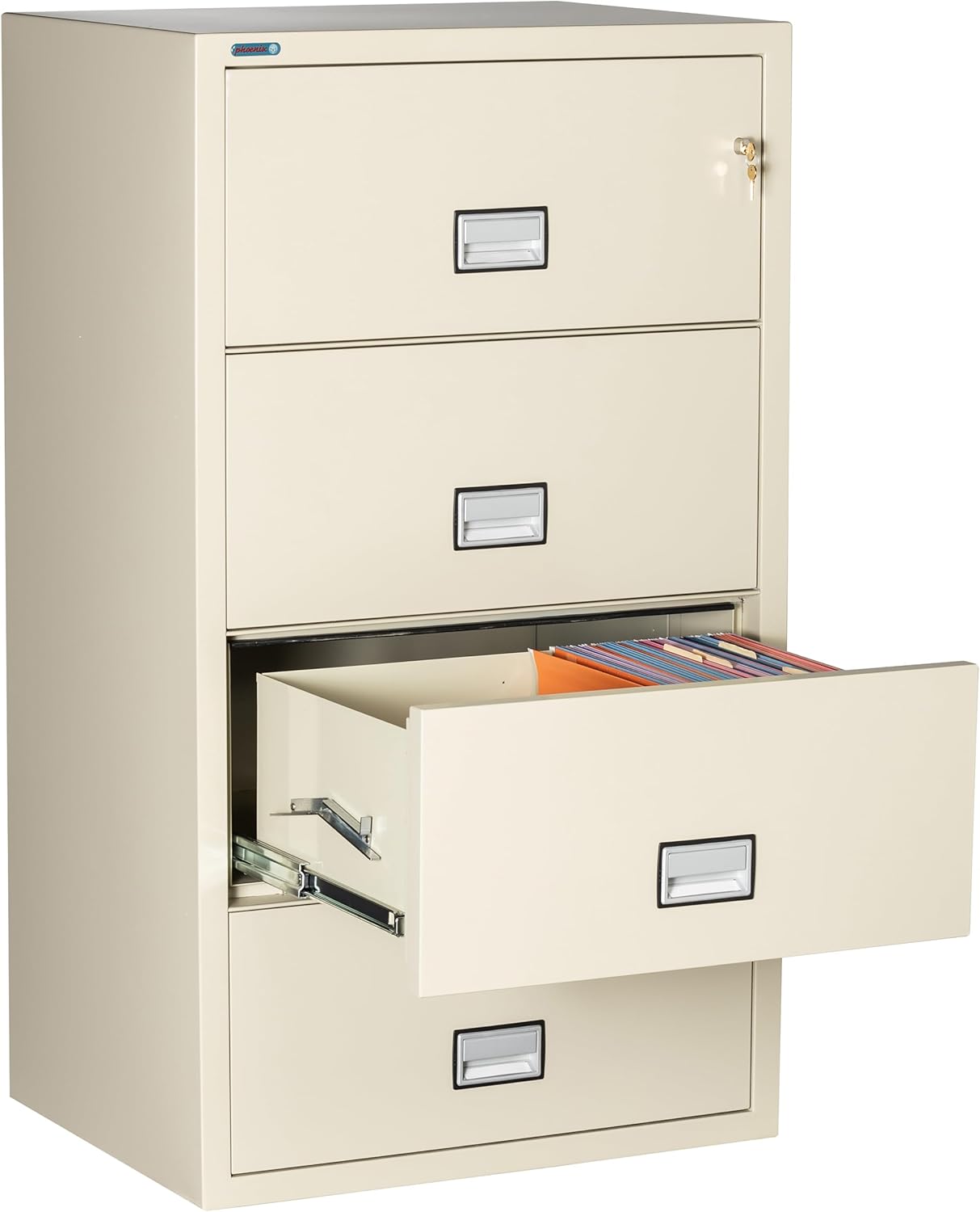 31 inch Wide 4-Drawer Lateral Fireproof File Cabinet – Legal and Letter Size Filing – Key Lock – Water Resistant – Fire Safe and Impact Rated – Putty Finish – Model LAT4W31P