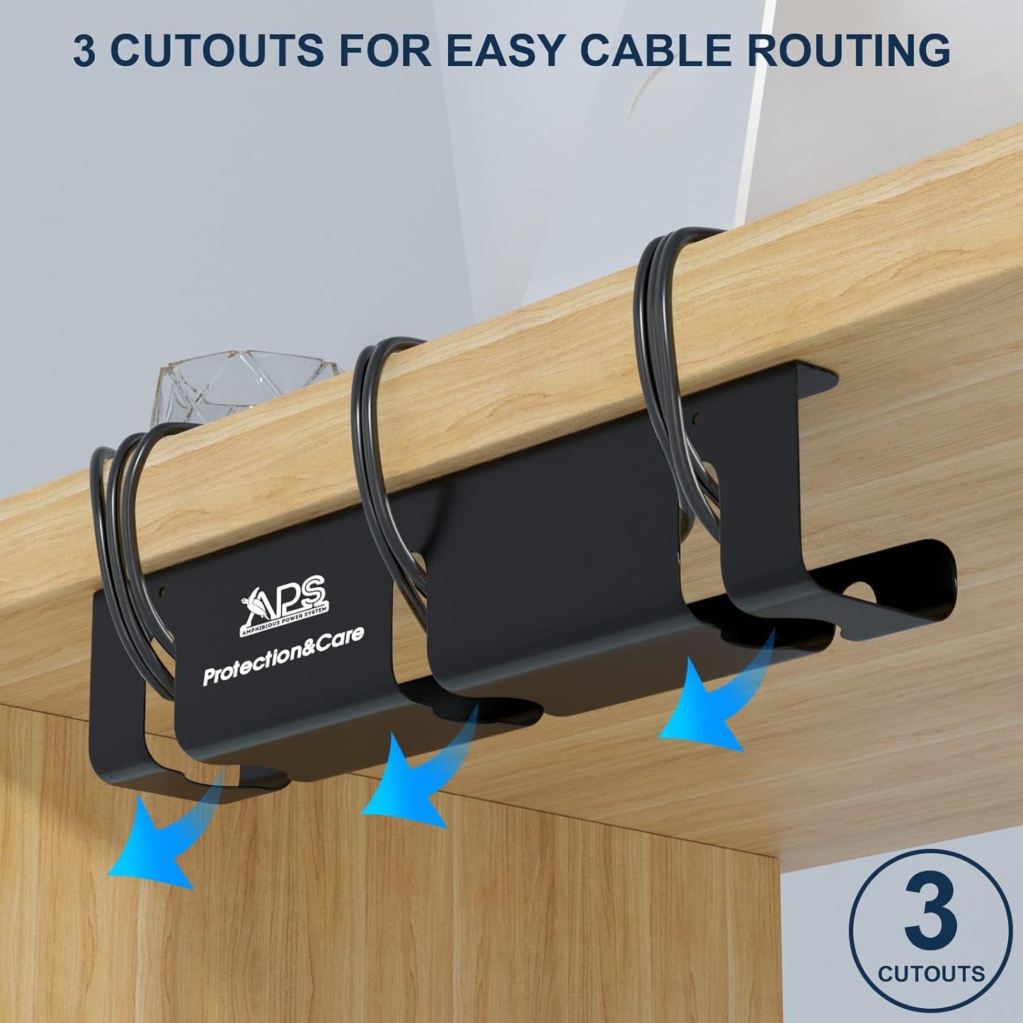 APS Cable Management Under Desk Electrical Wire Tray 16'' Perfect Standing Desk Cable Organizer to Hide Cables&Power Strips for Home Office Dorm Bathroom and More Rack (Black)