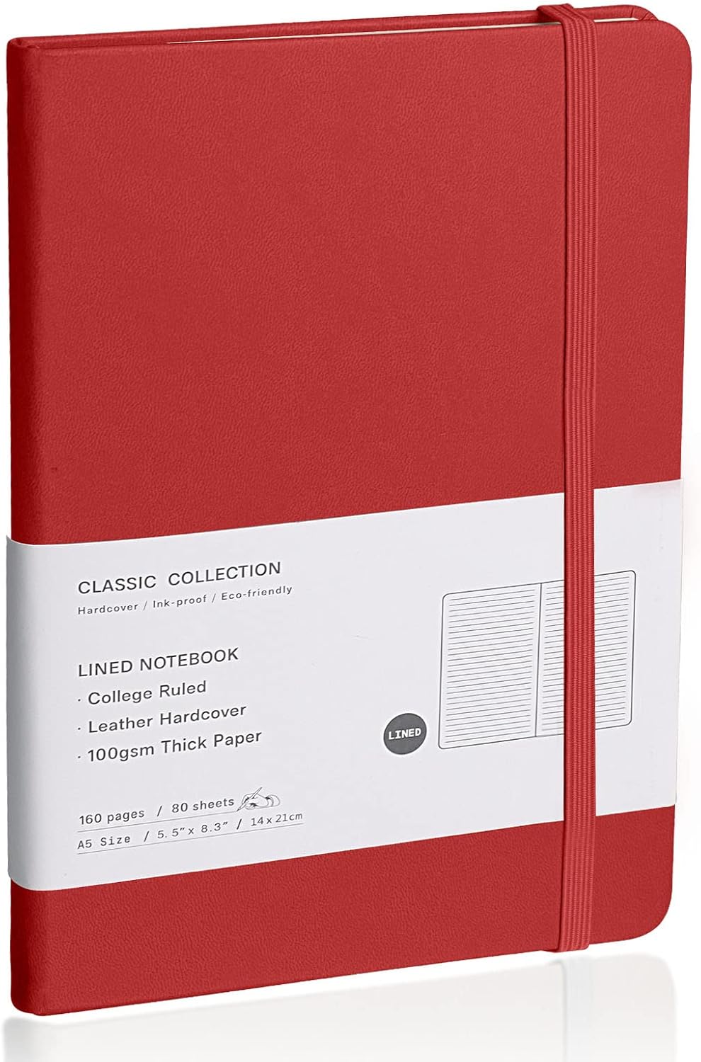 Lined Journal Notebook, (red), 160 Pages, Medium 5.7 inches x 8 inches - 100 gsm Thick Paper, Hardcover