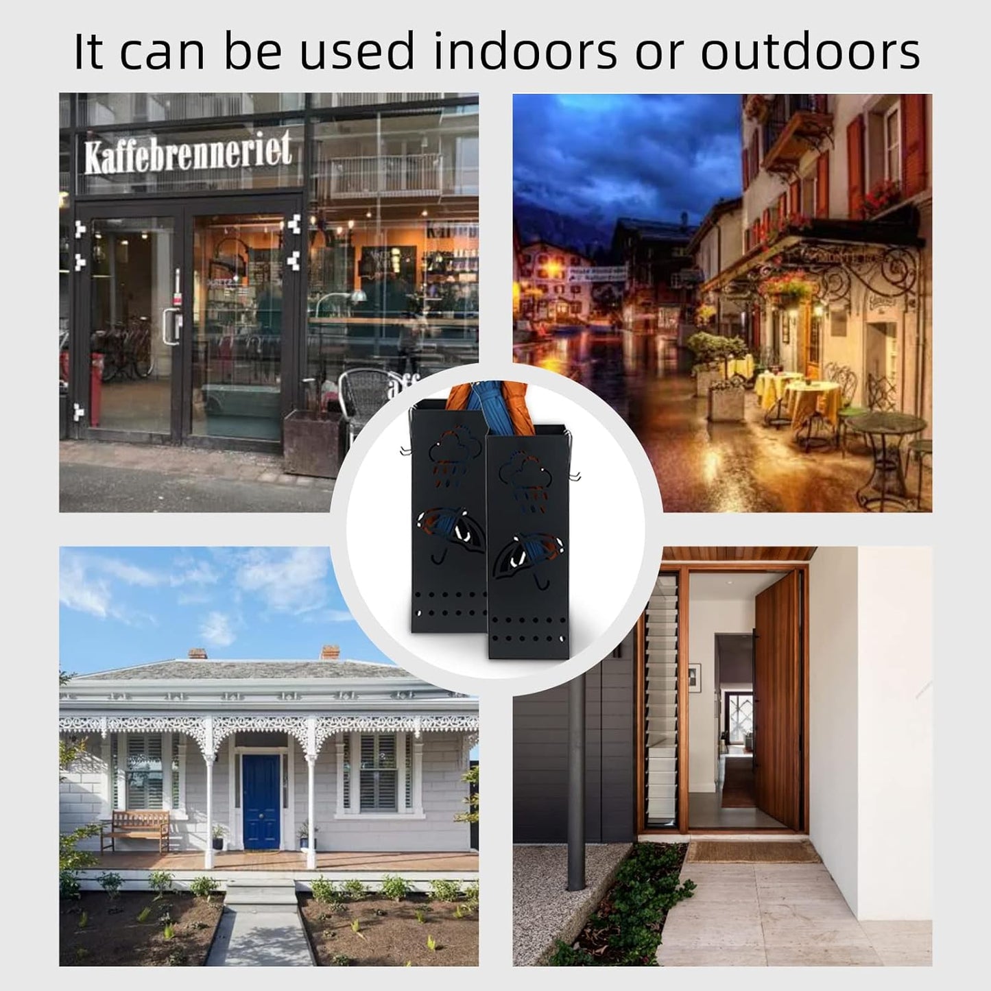 Umbrella Stand Rack for Entryway, Black Square Metal Umbrella Holder, Free Standing Umbrella Storage Organizer Bin with for Home Office Hotel Decor, 6 x 6 x 17 Inch, Hold 6 Umbrellas