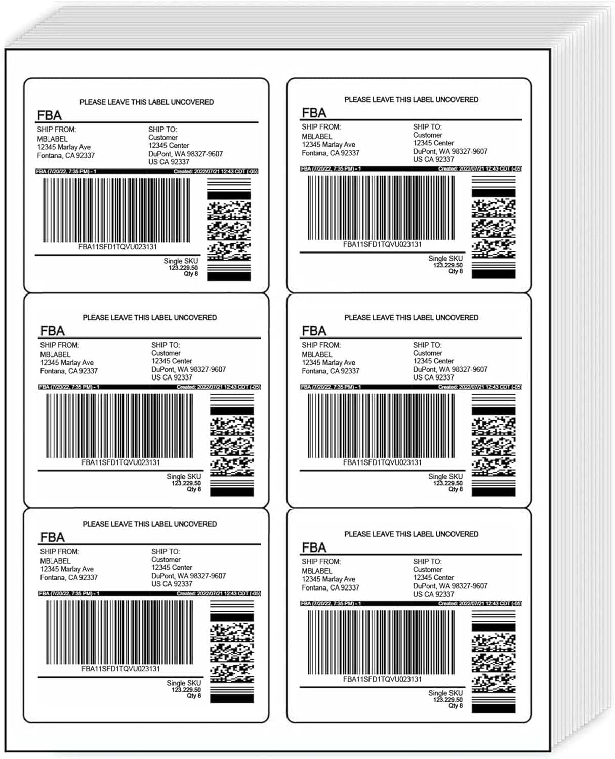 200 Sheets 1200 Count Labels White Permanent Self Adhesive Shipping Labels, 3 1/3” x 4” 6-Up Printable Stickers for Laser & Inkjet Printers