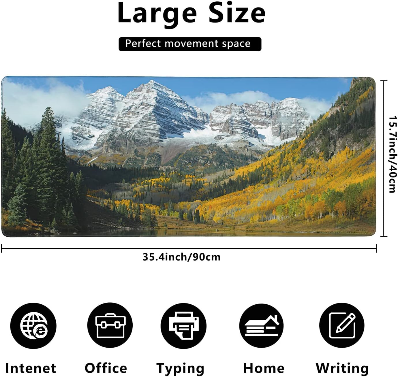 Maroon Bells Peaks and Golden Aspens Extended Gaming Mouse Pad Large Desk Mat with Non-Slip Rubber Base and Stitched Edges,Keyboard Mouse Mat Desk Pad for Work,Game,Office,Home 35.4 * 15.7 Inch