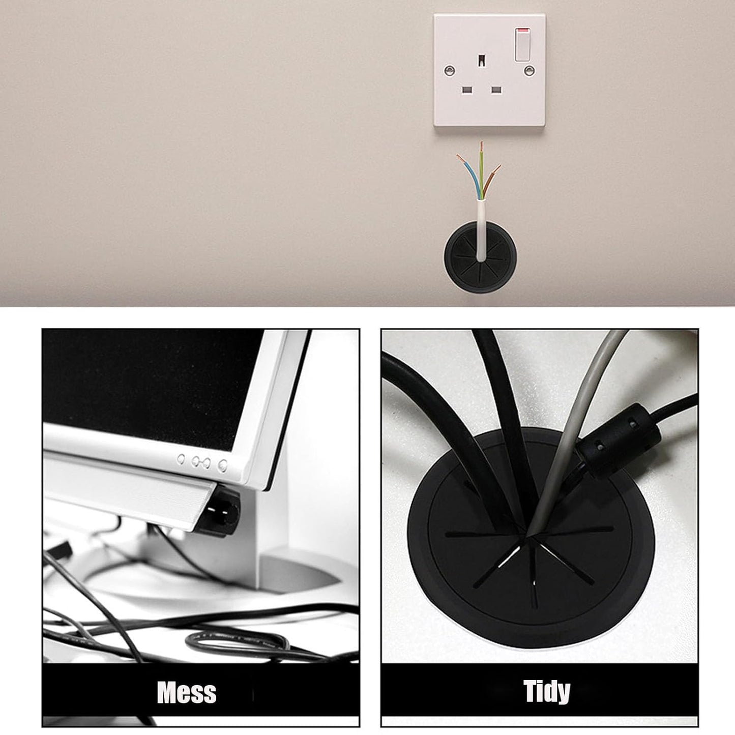 TuTuYa Desk Grommet, 6PCS Flexible 2 Inch (50mm) Desk Cable Grommet Desk Cable Hole Covers with Hole Saw, Ideal Solution for Office and Home Table Cable (Black, 2Inch_50mm) (Black)