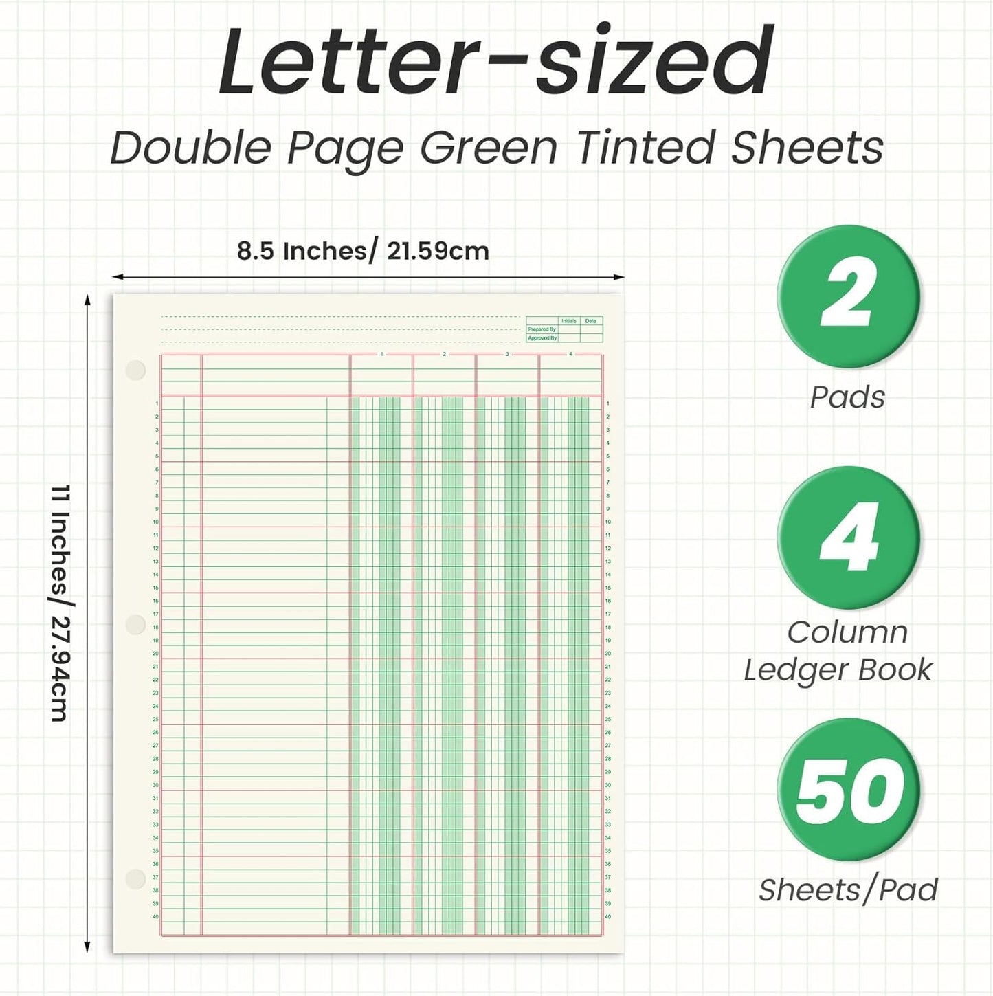 gisgfim 2 Pads 100 Sheets Columnar Analysis Pad 3 Hole Punch Accounting Ledger Book 8-1/2 x 11 Ledger Paper Pad Double Page Format Columnar Pads for Business Bookkeeping & Data(4 Column Ledger)