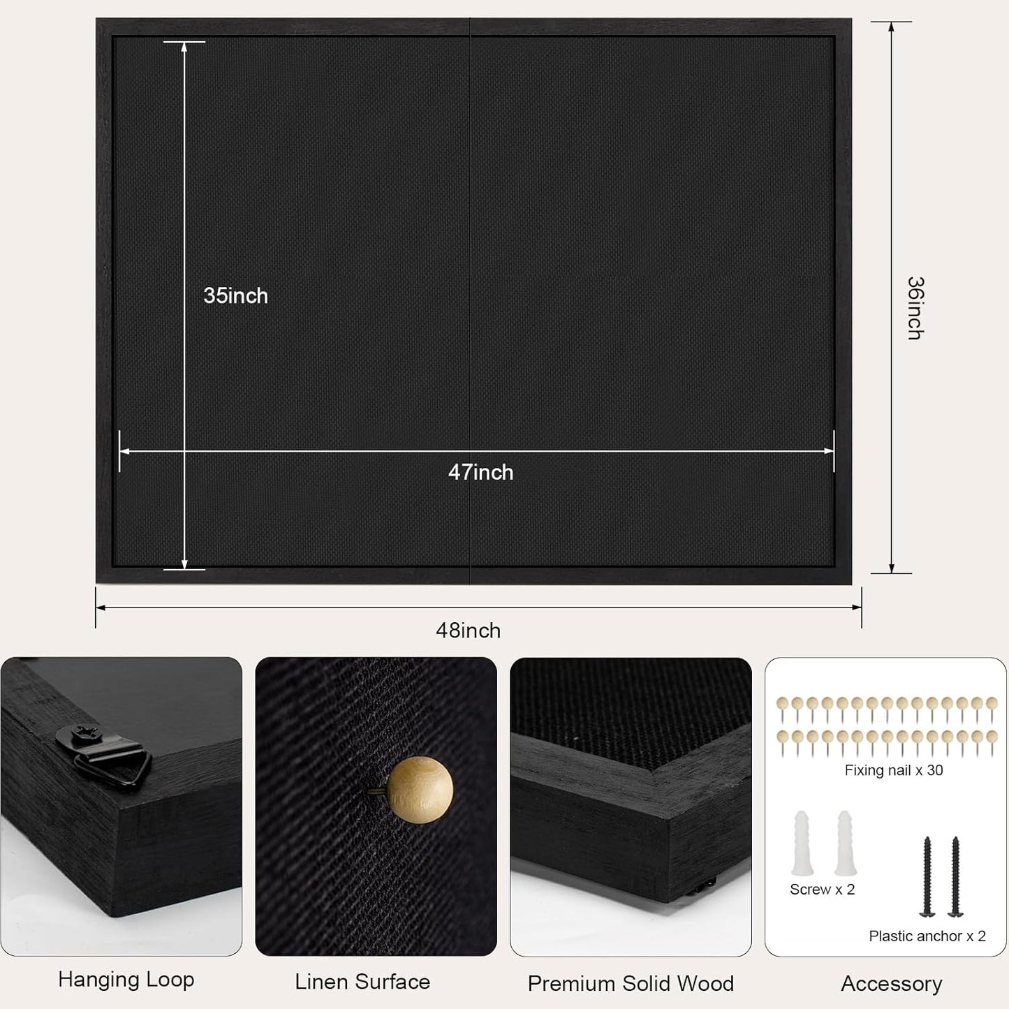 Miratino Large Bulletin Board, 48 "x 36" Black Cork Boards for Walls with Frame, Pin Display Board Vision Board for Home School Office Decor