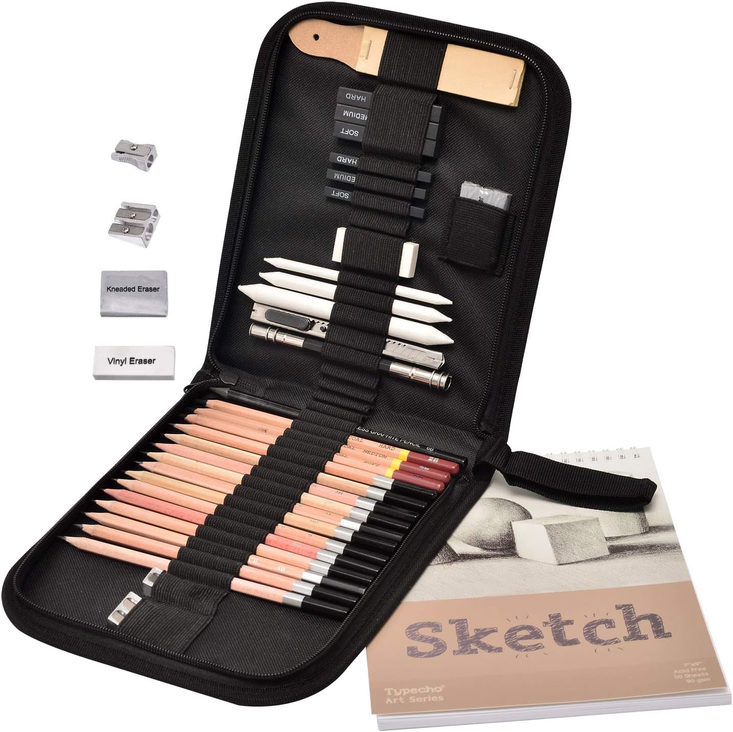 Sketching Drawing Pencil Set,33pcs Professional Charcoal Pencils Artist Kit with Sketch Book,Art Set Supplies for Teens,Kids Adults,Artists,Beginners(33pcs)