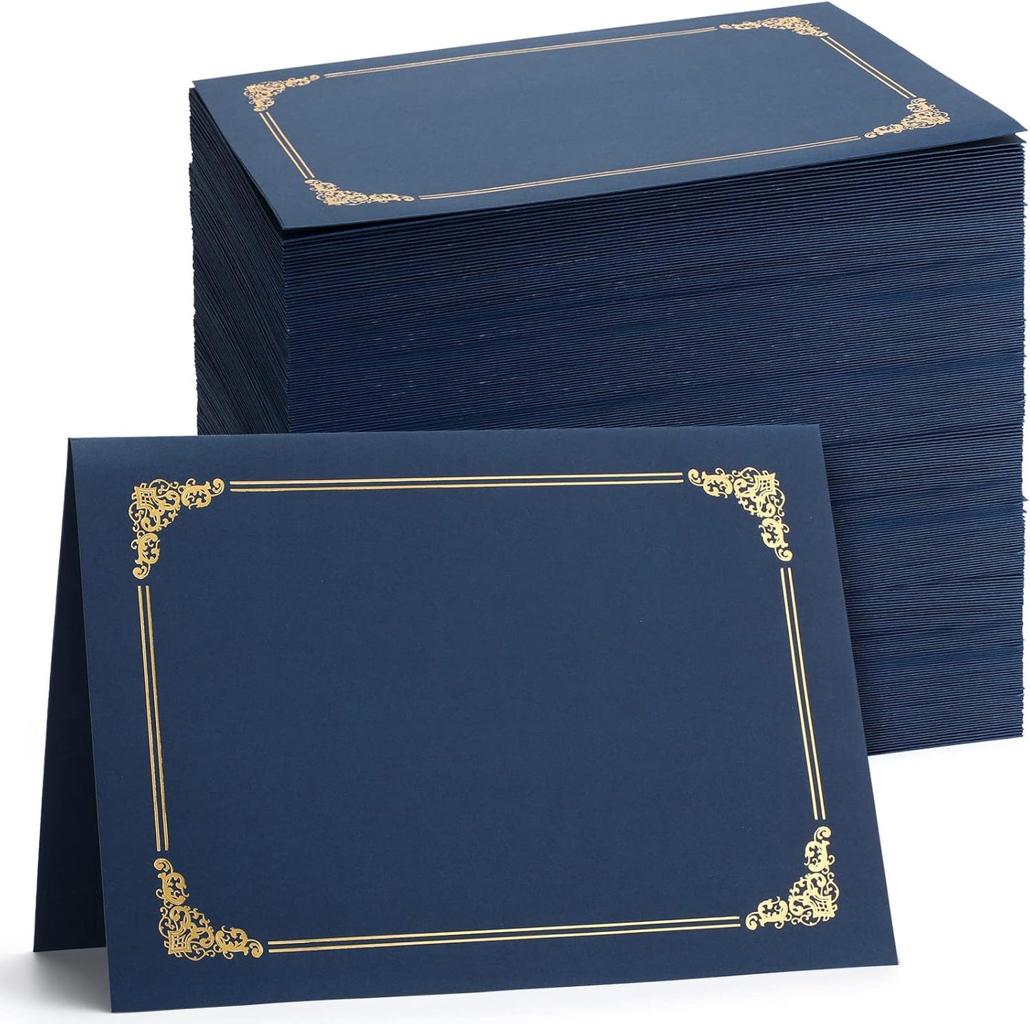 Fainne 80 Pieces Certificate Holders Diploma Holders Document Holder Certificate Covers Certificate Folders with Gold Foil Border for Letter Size 8.5 x 11 Inches Diploma Documents Awards (Navy Blue)
