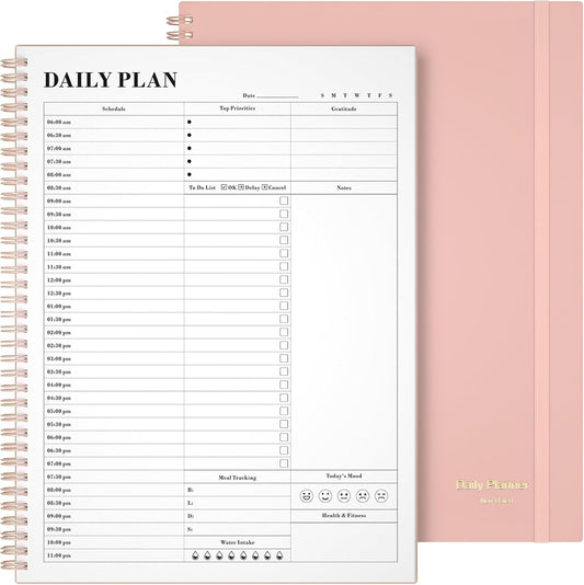 Asten Daily Planner with To Do List, Hourly Agenda, Spiral Notebook - Day Planner for Women, Men & ADHD - 8.5" x 11" (Pale Pink)