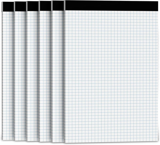 Graph Paper 8.5 x 11, 6 Pack, 4x4 Graph Ruled, Grid Paper 8-1/2 x 11, Blueprint Quadrille Pad 8.5'' x 11'', Easy Tear Off Graph Paper Pad White Grid Notebook, White Draft Paper 25 Sheets/Pad