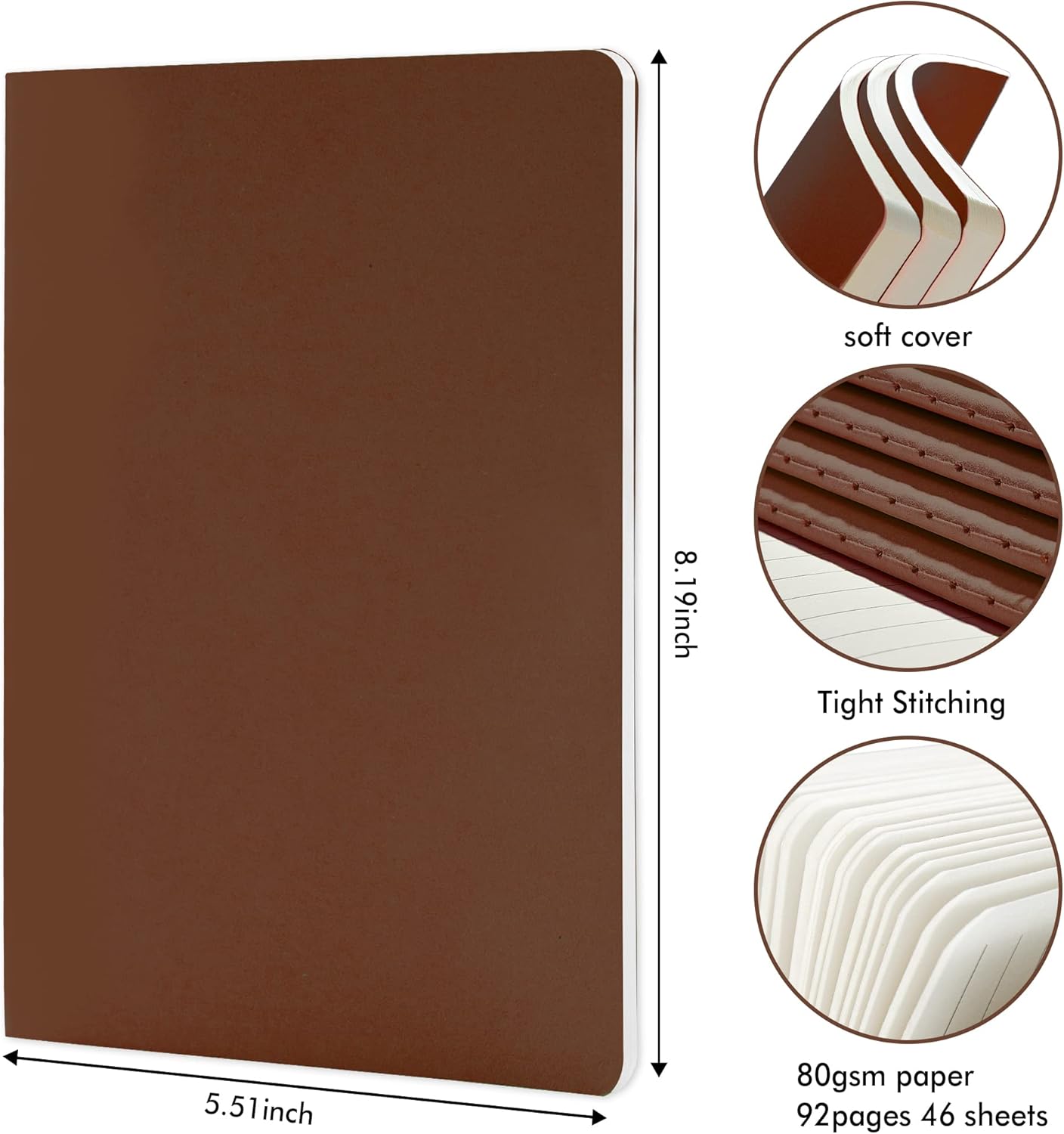 feela 16 Pack Soft Cover Journal Bulk, Lined Notebooks College Ruled for Work for Women Girl Writing, Blank Travel Journal Note Taking Notebook School Business Supplies, 8.2” x 5.5”, A5, Brown