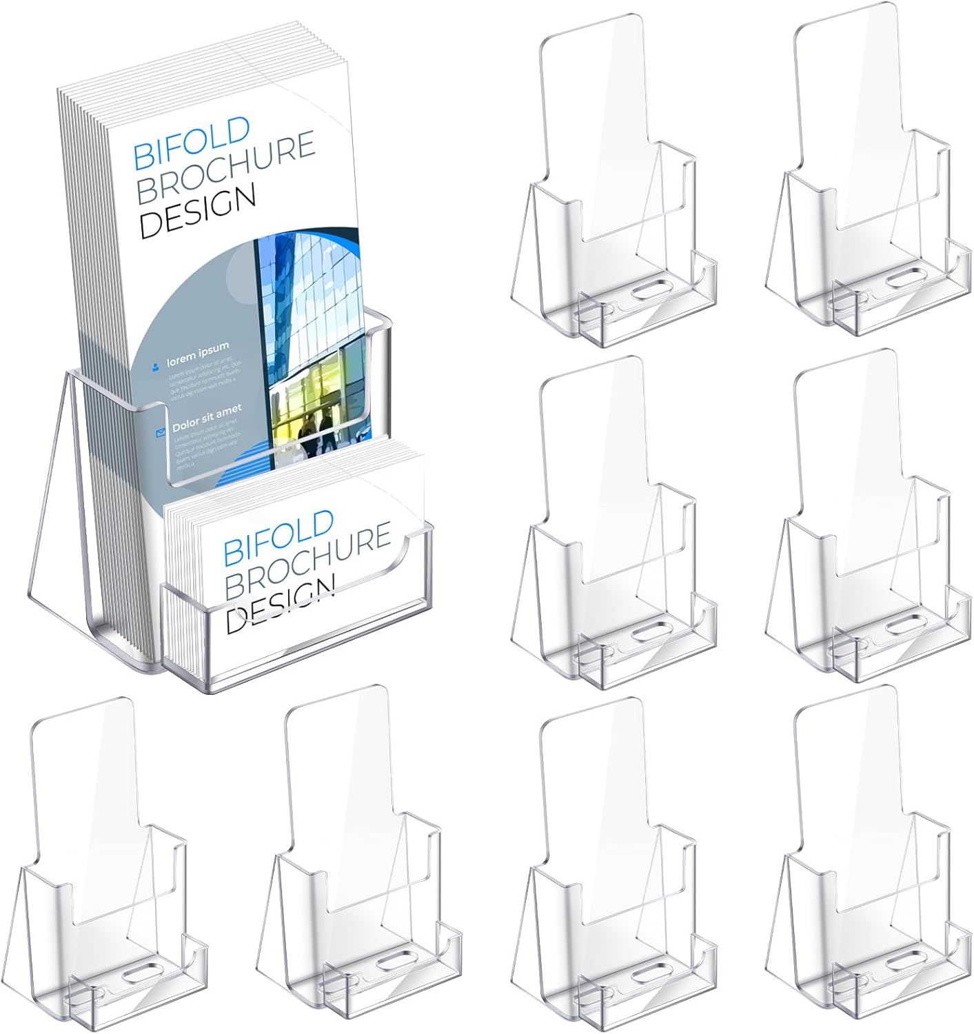 Wenqik Acrylic Brochure Holder with Business Card 4.1 Inch Rack Card Holder Pamphlet Display Stand Organizer for Menu Flyer Magazine Office Booklets(8 Pcs)