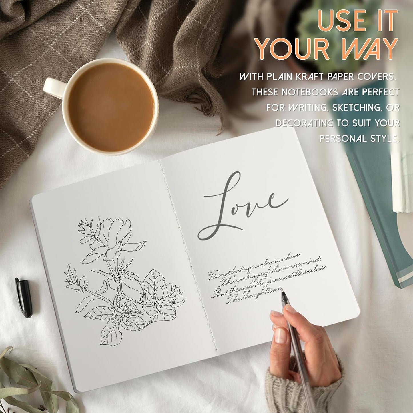 LIONSOUL Bulk A5 Journal Notebook, Kraft Cover 80 Pages Lined Paper Journal for Traveler, Notes, Memo - Bulk Journals Sewn Brown Notebook for School Supplies, Office Supplie (blank 80pages, 10pack)