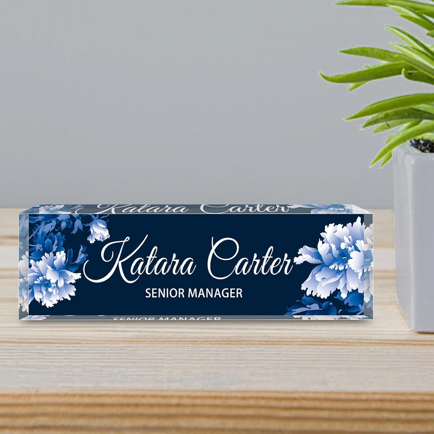 Name Plate for Desk Personalized, Acrylic Desk Decorations, Employee Appreciation Gifts, Custom Office Gifts for Coworkers, Boss, Teacher, Nurse (White Flowers 02)