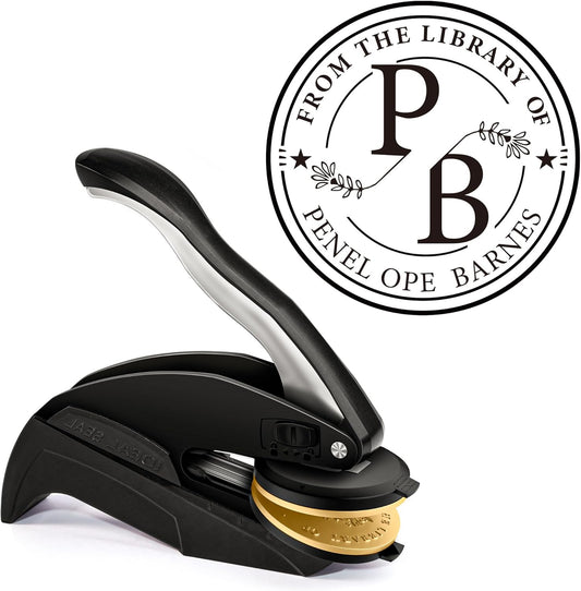 Custom Book Embosser | Personalized Library Embosser | Initials Stamp | from The Library of Self Ink Stamps(Initials 4)