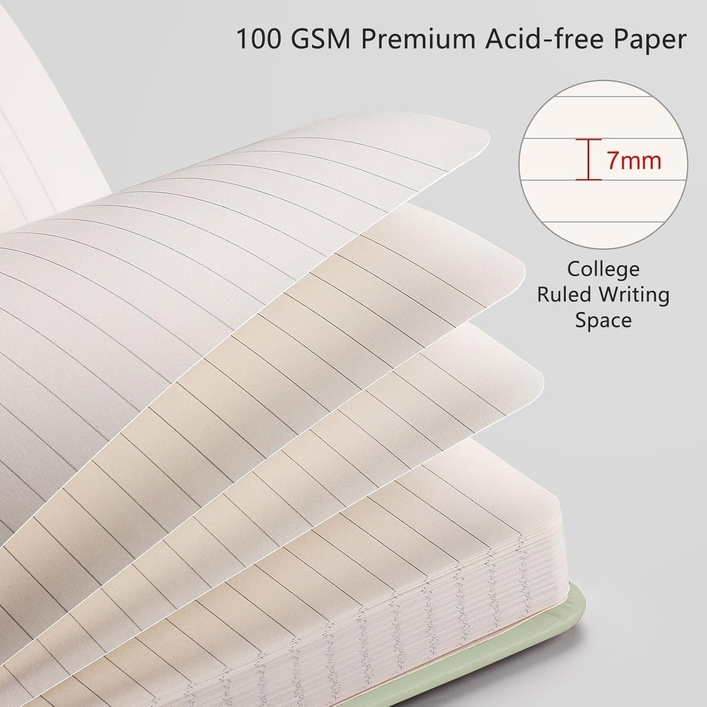 RETTACY Lined Journal Notebook, 2-Pack, 192 Numbered Pages per Pack, A5 Medium Size (5.7'' x 8.3''), for Men & Women, Writing, Work, Leather Hardcover, 100 GSM Thick Paper (Black & Light Green)