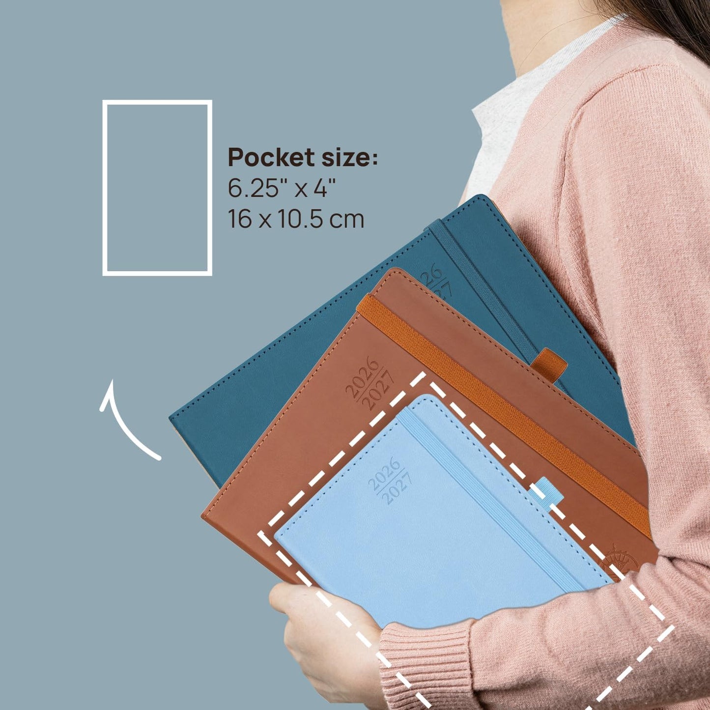 POPRUN Pocket Monthly Planner 2026-2027 (Pocket- 4''x 6.25'' Soft Leather Cover) - 18 Month Calendar Book for Purse (Jan.2026 - Jun. 2027), 100 GSM Thick Paper - Burgundy