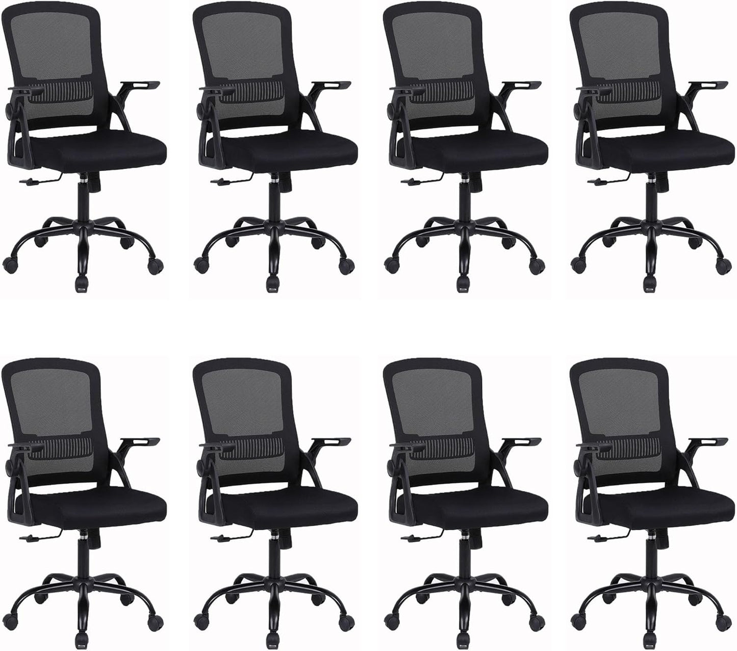Office Chair, Ergonomic Desk Chair with Lumbar Support, Breathable Mesh Chair with Flip-up Armrests and Mid Back, Comfy Task Computer Height Adjustable Swivel Chair (8, Black)