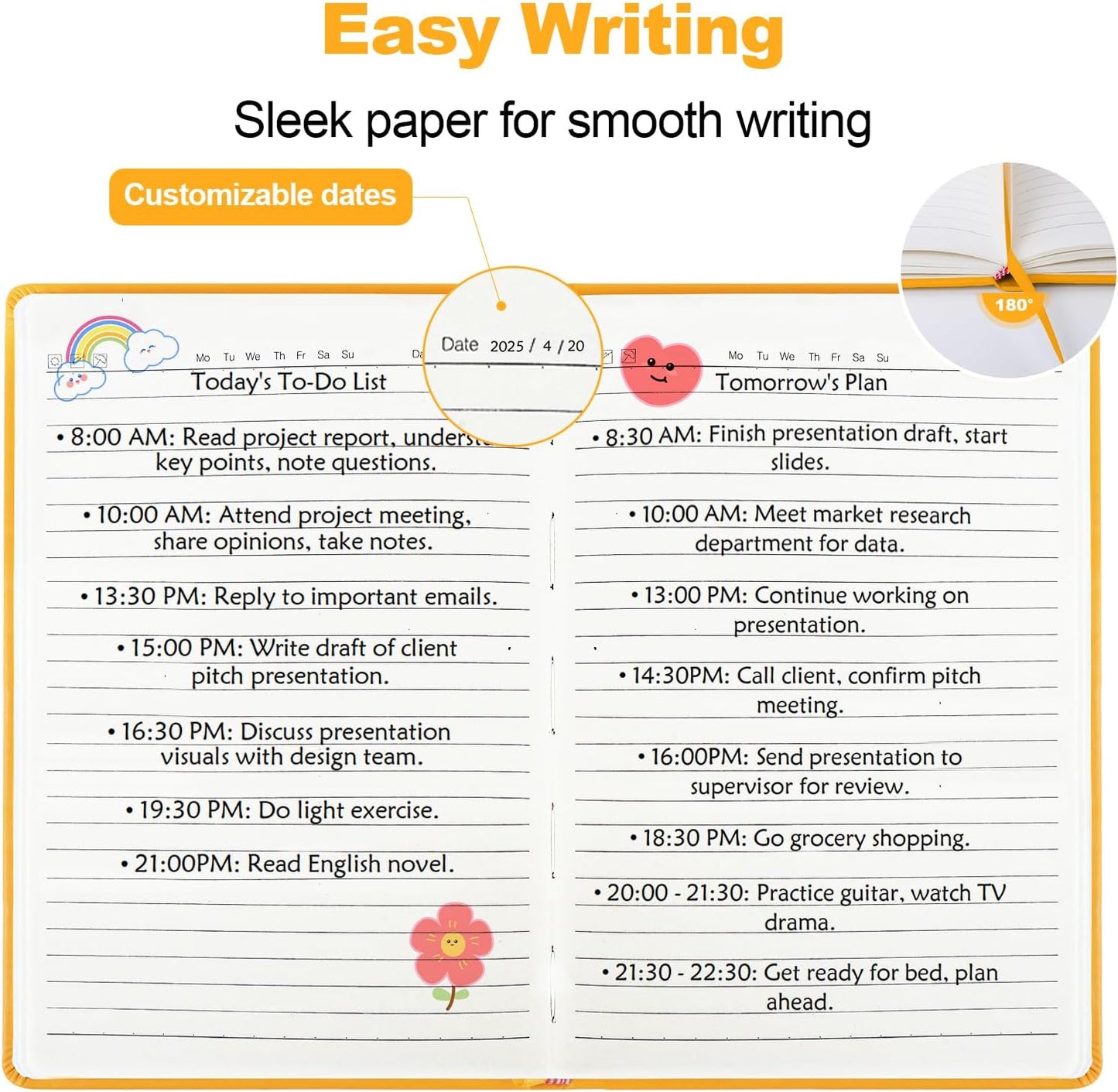 Lined Journal Notebook for Women Men,5.5"x8.3",100 GSM Thick Paper, A5 Hardcover Leather Journaling Notebooks for Writing,Travel,Work & School,College Ruled Notebooks for Note Taking Diary(Orange)