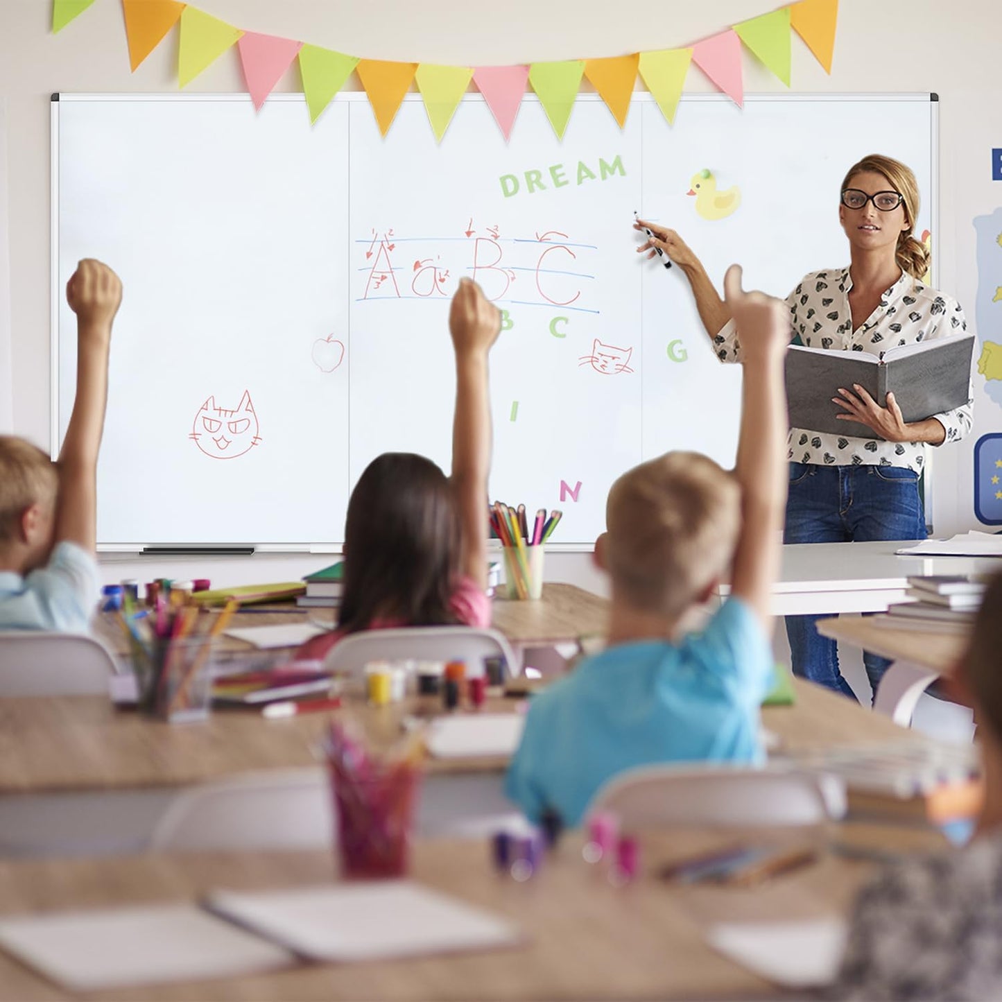 VIZ-PRO Large Magnetic Whiteboard/Foldable Dry Erase Board, 96 X 48 Inches, Wall Mounted White Board for School Office and Home 8' x 4'