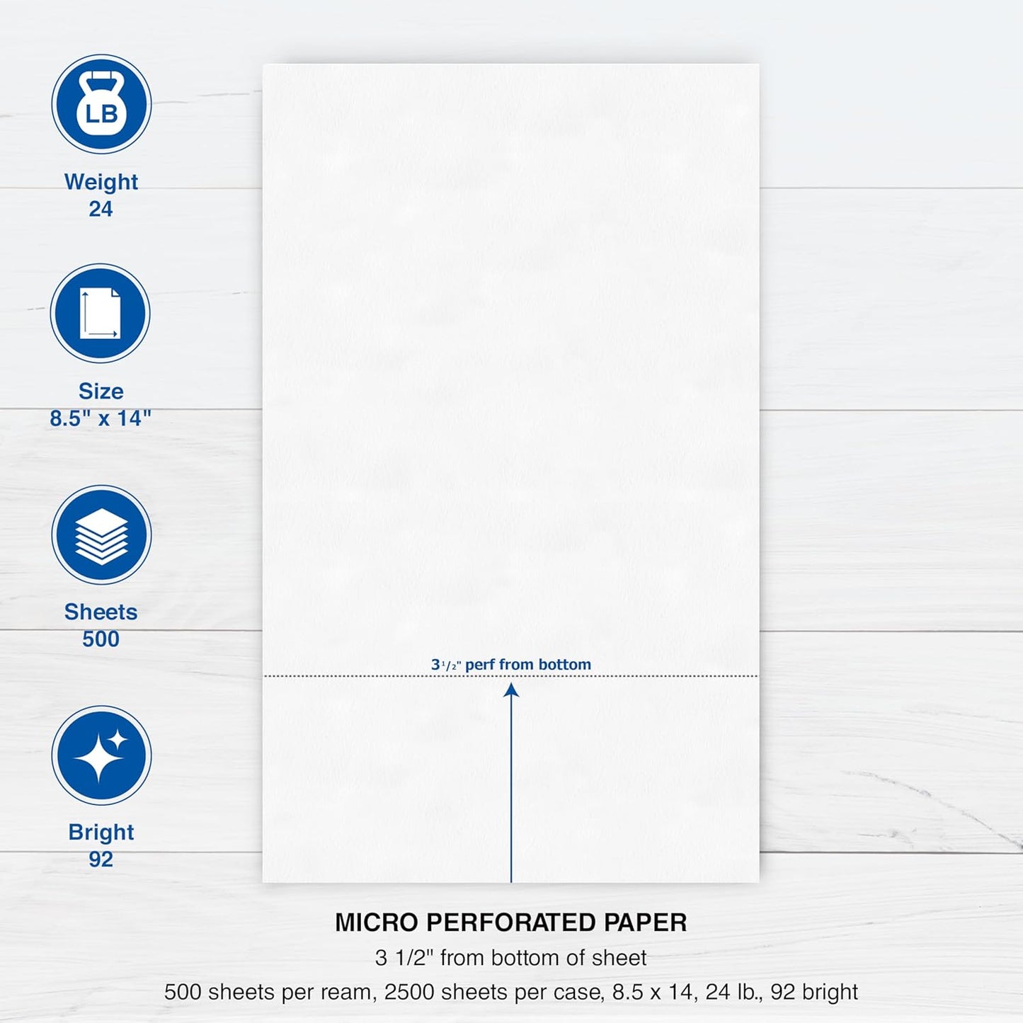 PrintWorks Professional 3 1/2" Horizontal Legal Perforated Paper 8.5” x 14” - Perfect For Statement Use - Made in the USA - 2500 Sheets - 24 lb - Printer Compatible - White (04173)