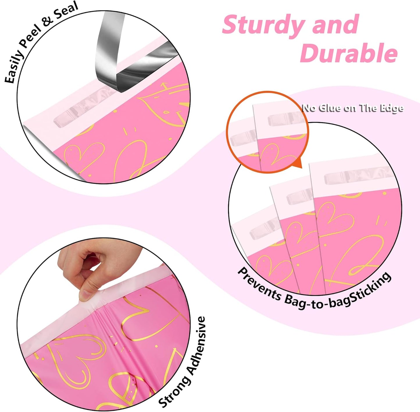 Thank You Poly Mailers 14.5x19 Inch 50 Pcs - Heart Printed Shipping Bags, 2.4mil Thickness, Waterproof and Tear Resistant Mailing Envelopes, Self-Sealing Packaging Bags for Clothing