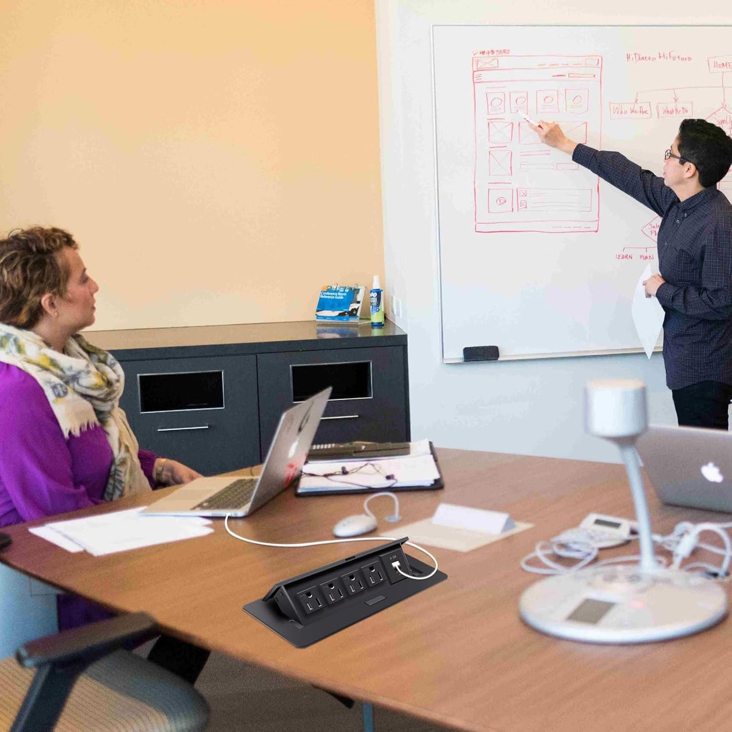 Pop Up Outlet;Pop up Power Strip; Embedded countertop;6.5 Feet 16AWG UL Cable 4 AC Outlets Max Power 1875w USB C PD 20W Fast Charging Used for Home Office Conference, etc (Black)