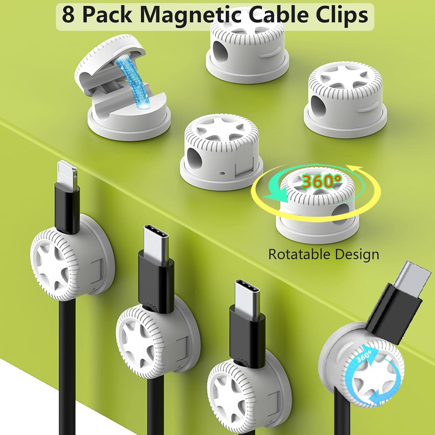 ELII 328Pcs Cable Management Kit, 8 Magnetic Cable Clips,69Adhesive Cable Holder,4 Cable Sleeve Split,22Reusable Cable Strap,200 Nylon Cable Zip Ties with 25 Mounts TV Home(White)