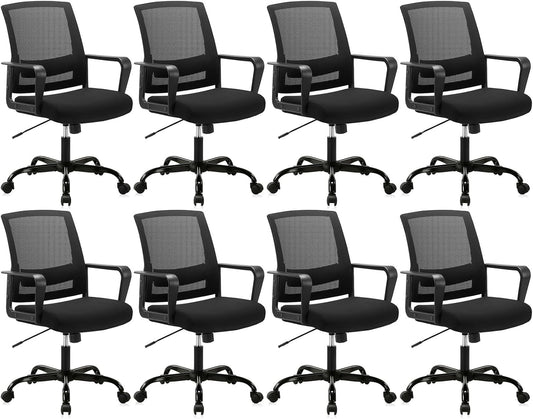 CLATINA Ergonomic Rolling Mesh Desk Chair with Executive Lumbar Support and Adjustable Swivel Design for Home Office Computer Black 8 Pack