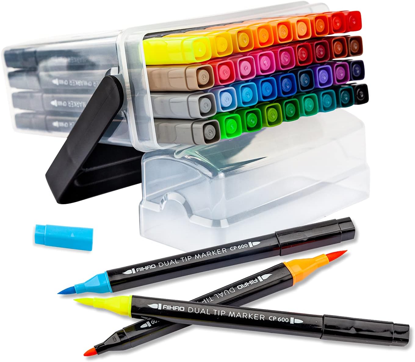 AIHAO Markers for Kids,Dual Tip Markers Set, Brush & Fine Tips, 36 Pack, Super Washable Marker With Stand Portable Box, Coloring, Doodling, Sketching, Art Supplies for Drawing, Journaling