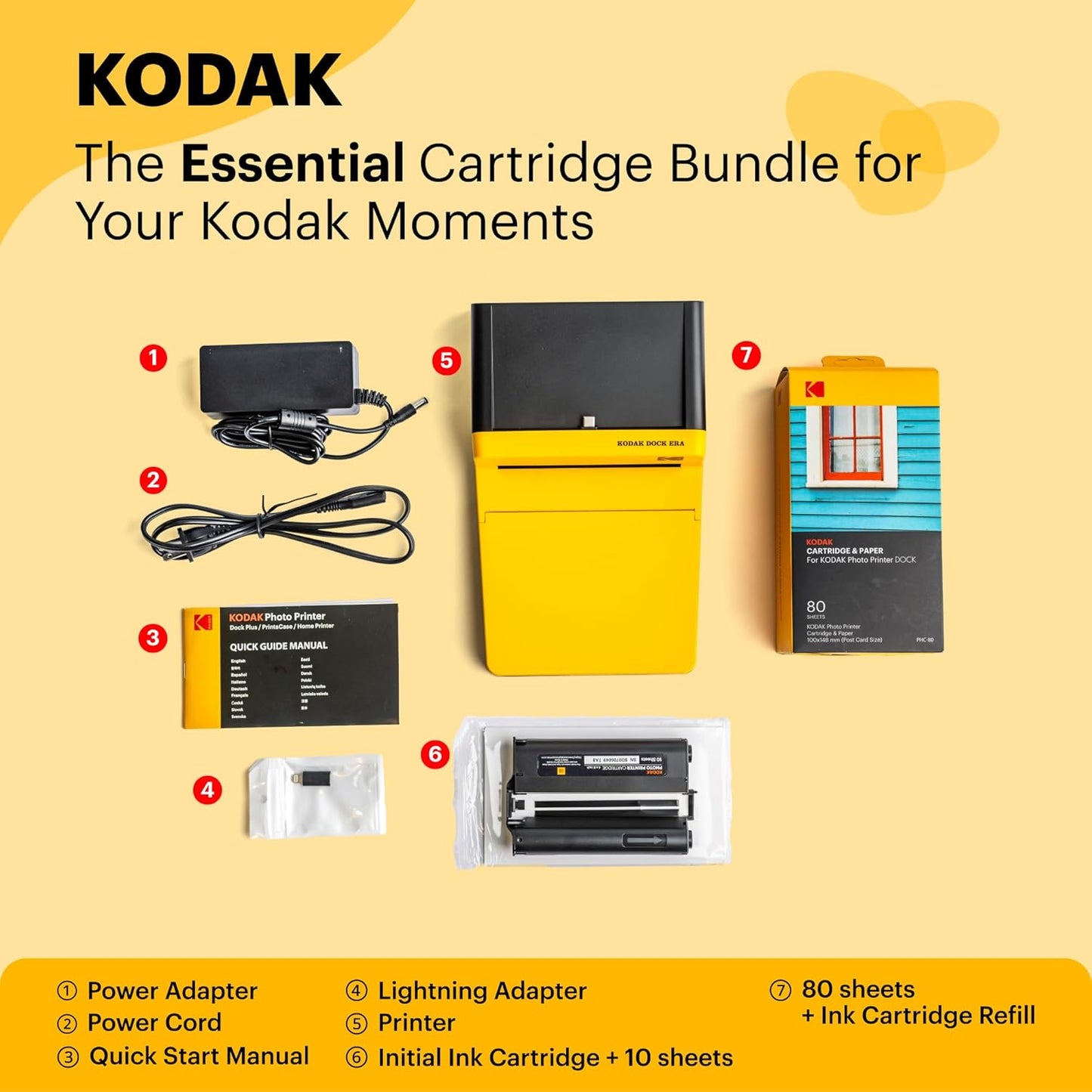 KODAK Dock ERA Plus 4PASS Instant Photo Printer, 4x6 inches, 90 Sheets Bundle