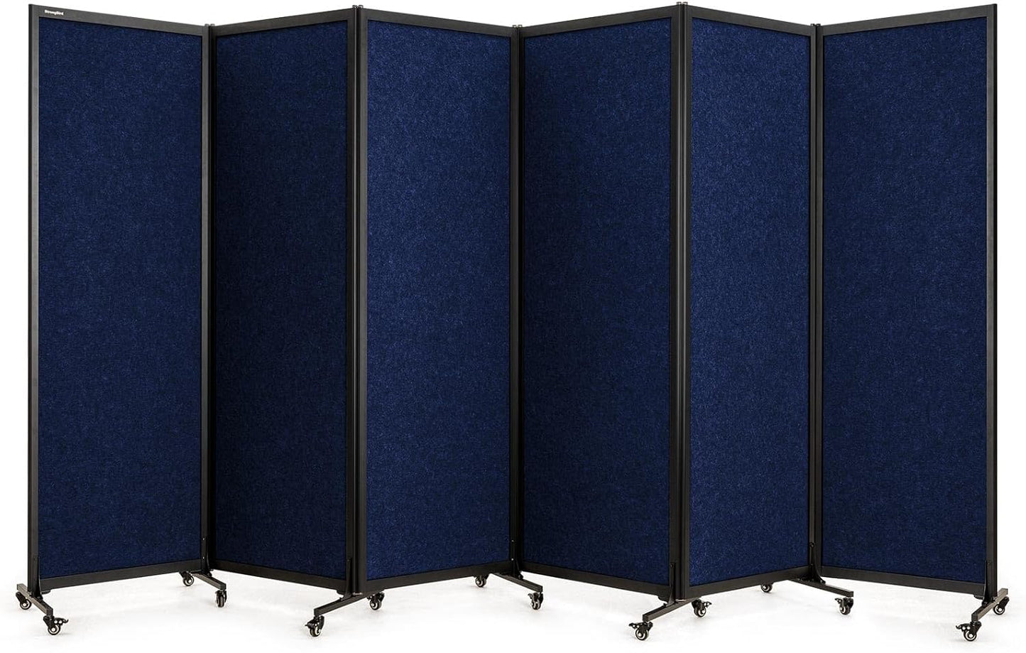 Upgrade Version Room Partition and Divider, Freestanding Rolling Dividers with Wheels,Office Privacy Screen Divider Wall,Classroom Felt Dividers,12'2"L* 6'7"H,6 Panel，Blue